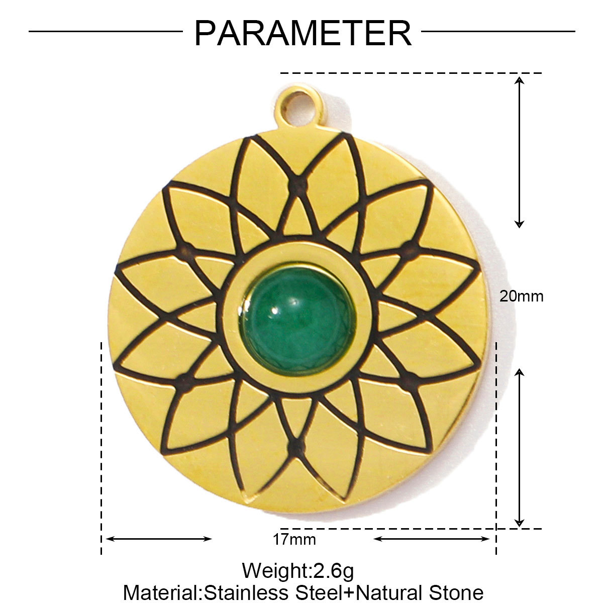 Natural Stone Love Flower Type Stainless Steel Charms