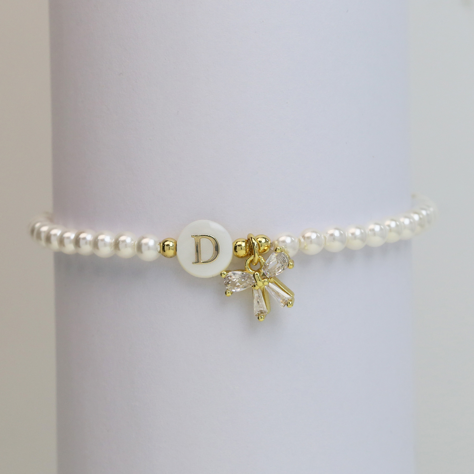 Pearl Bow  Initial Bracelets