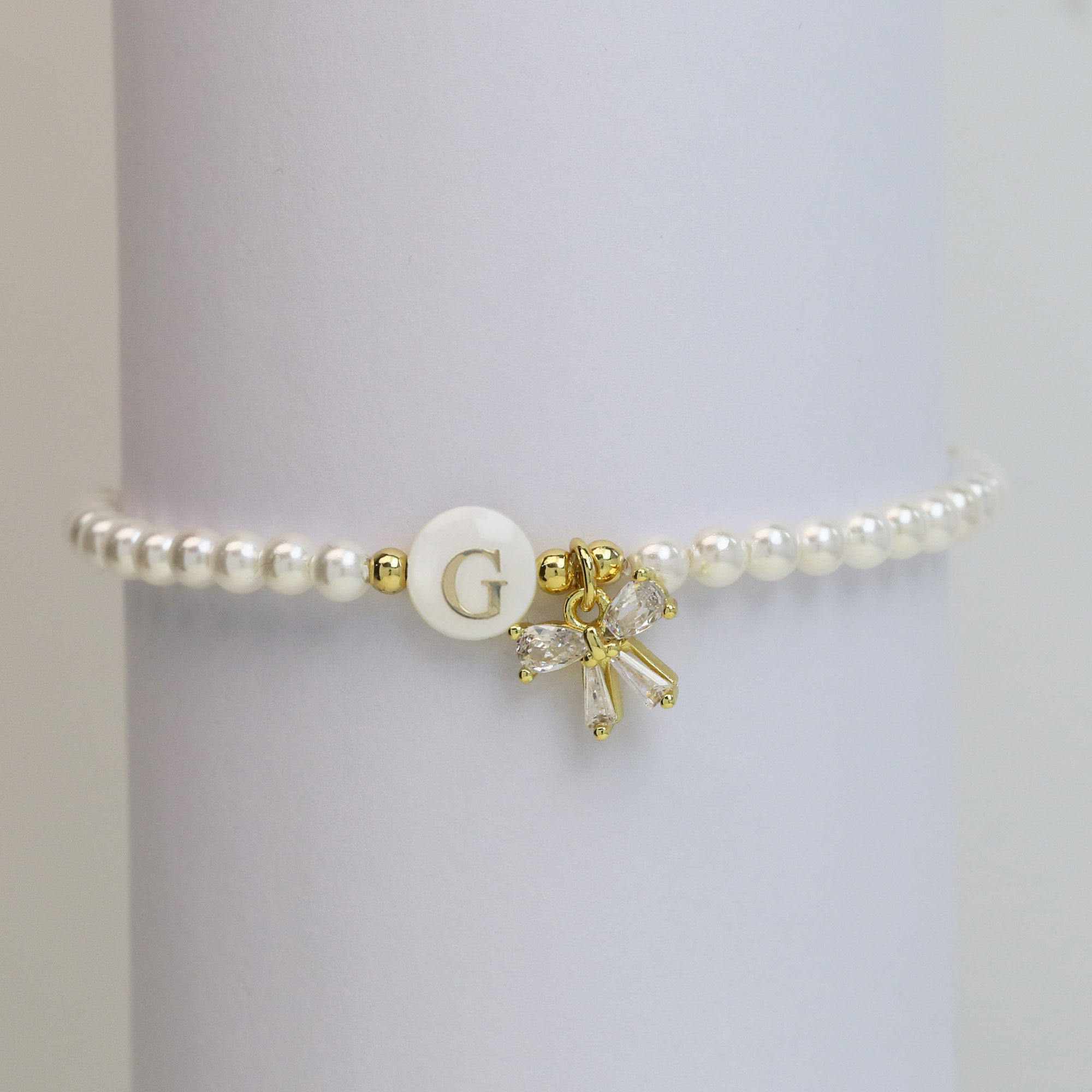 Pearl Bow  Initial Bracelets
