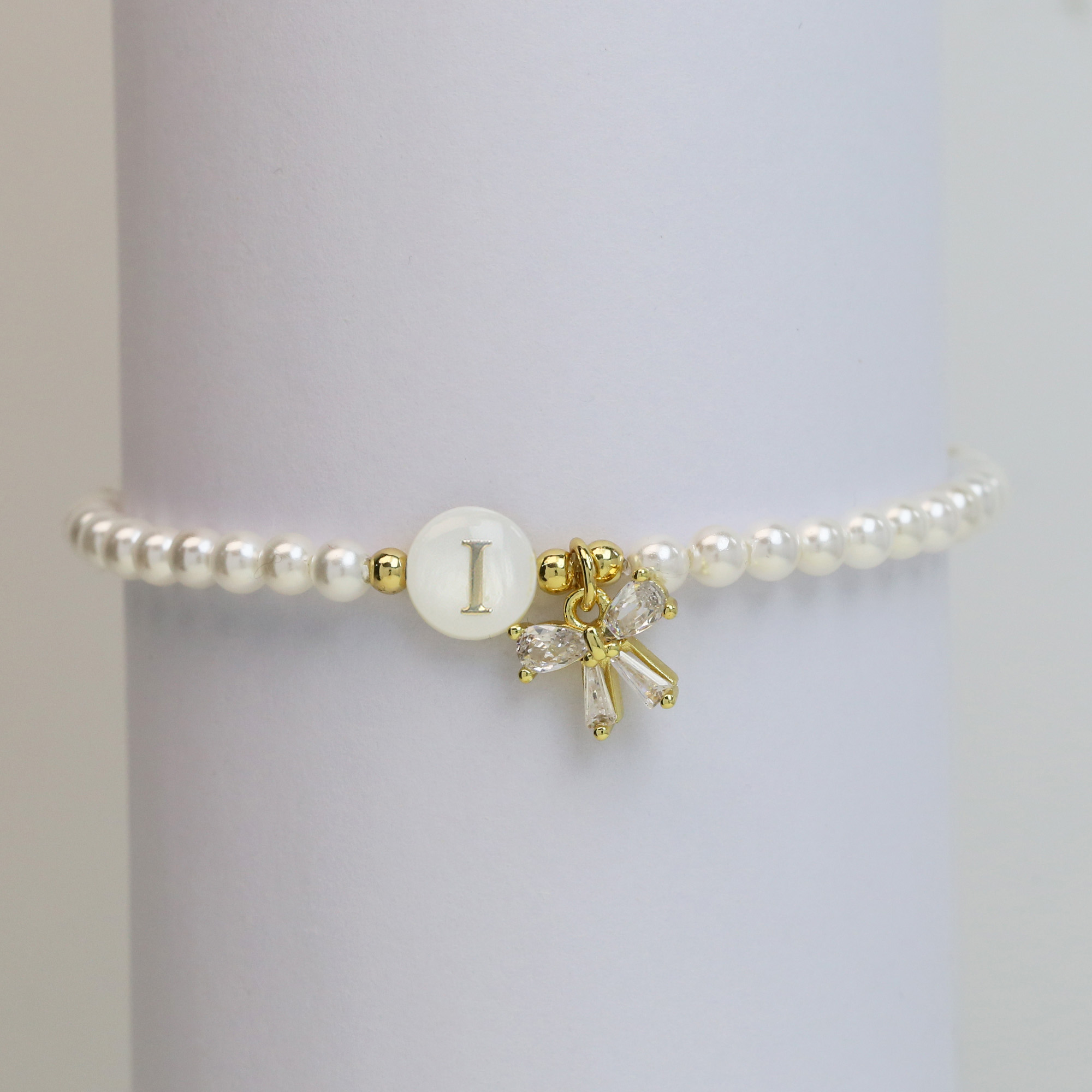 Pearl Bow  Initial Bracelets
