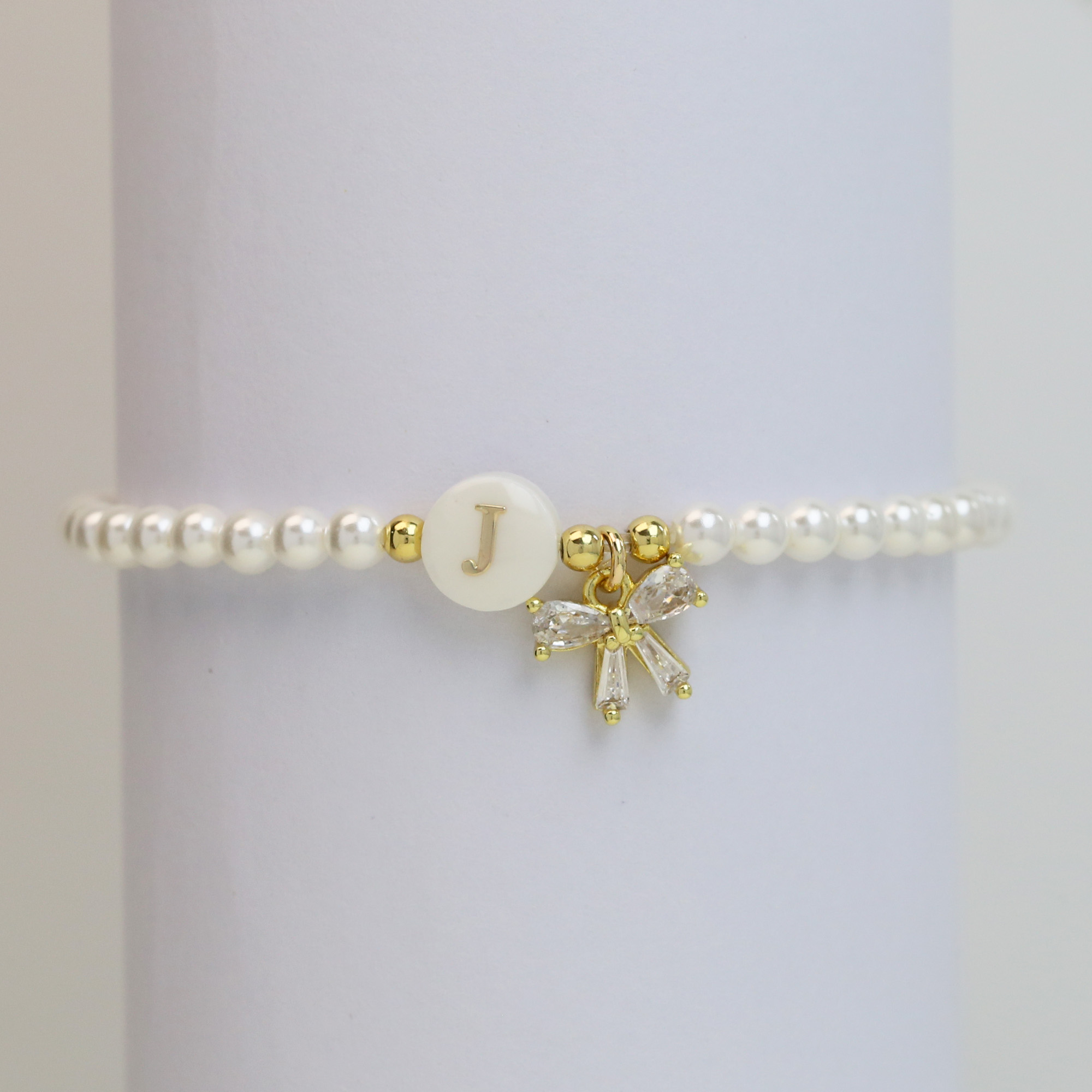 Pearl Bow  Initial Bracelets