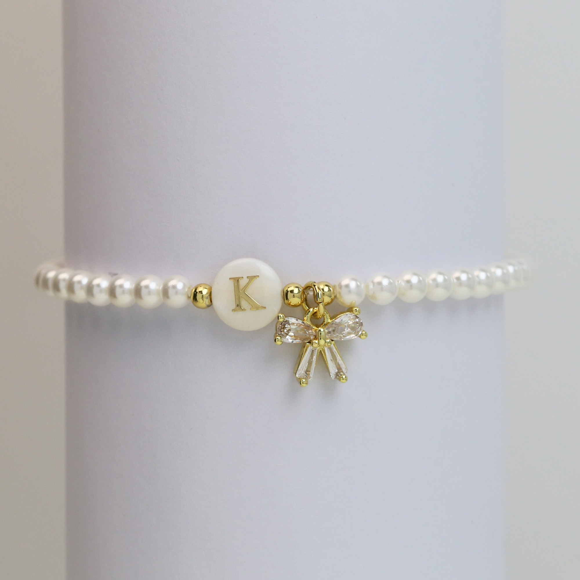 Pearl Bow  Initial Bracelets