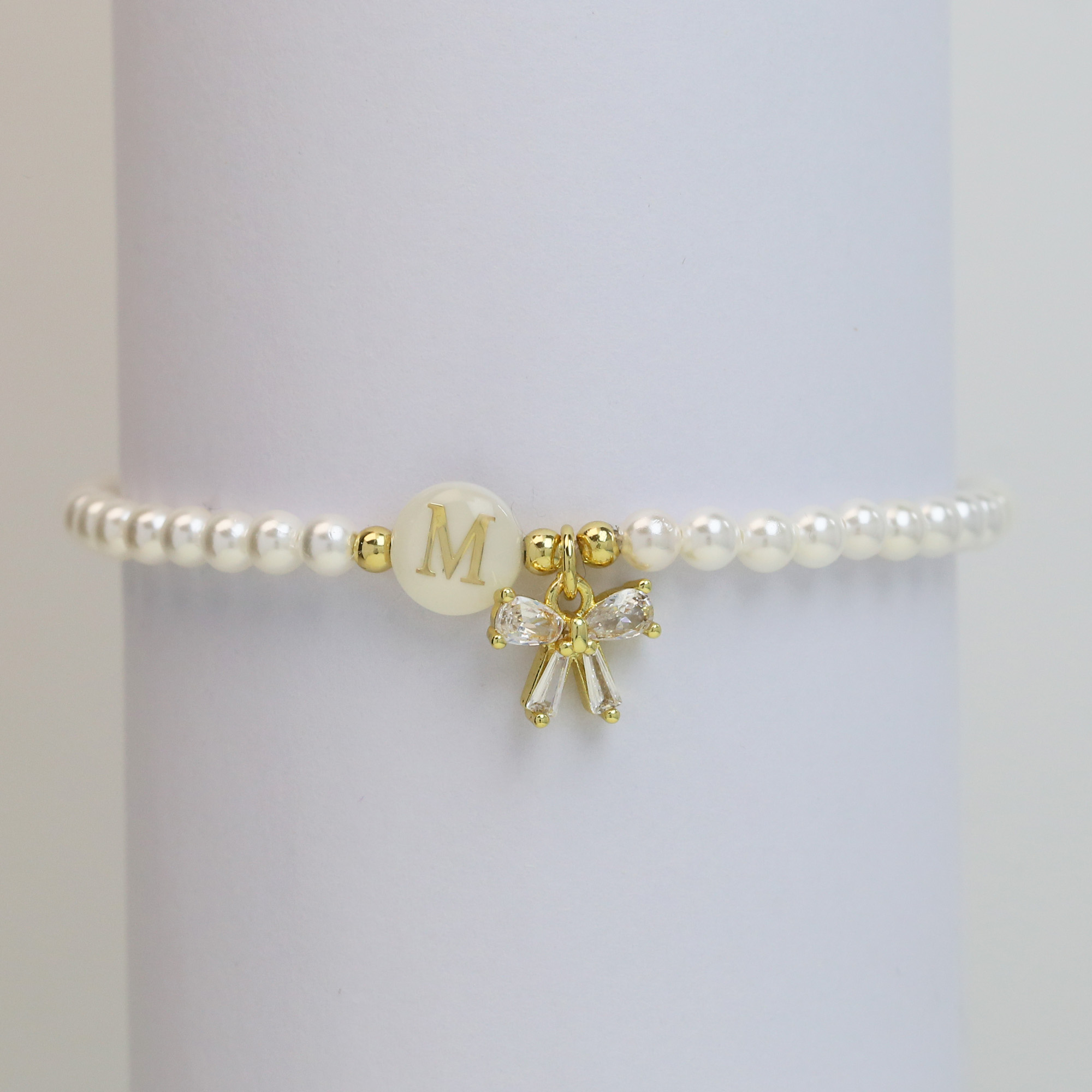 Pearl Bow  Initial Bracelets