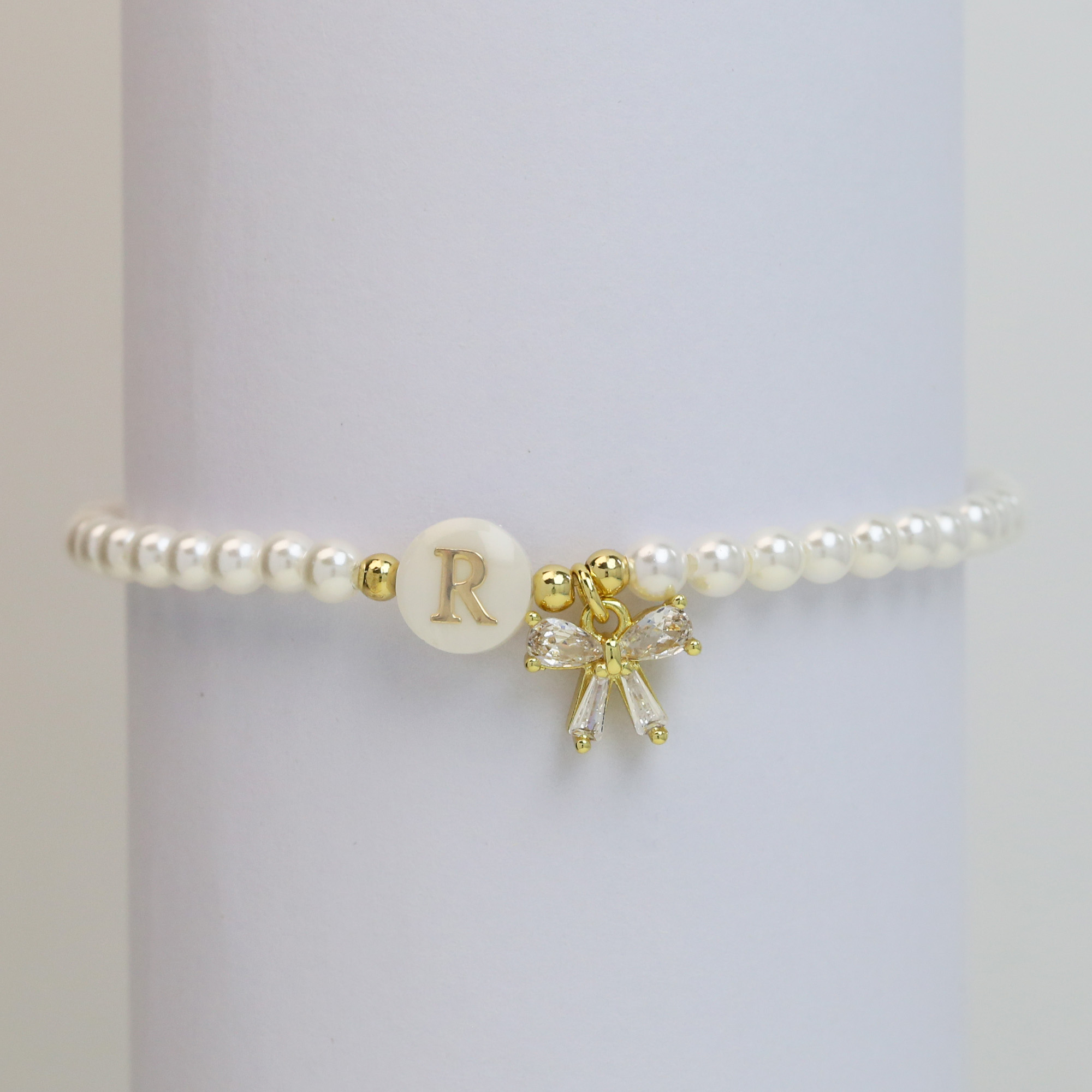 Pearl Bow  Initial Bracelets