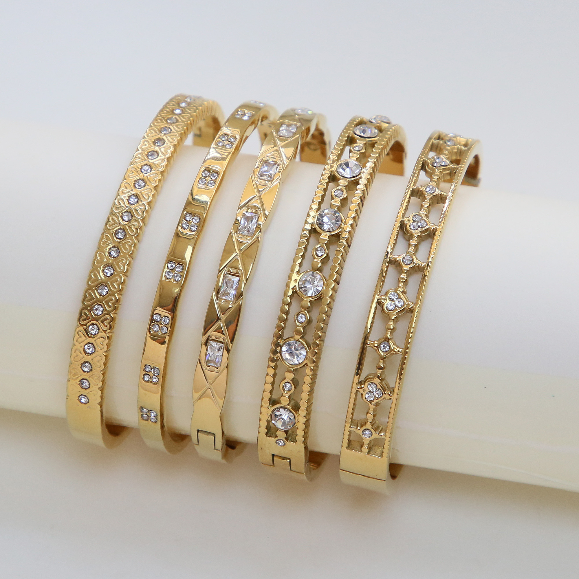 Heart Flower Stainless Steel Bangles