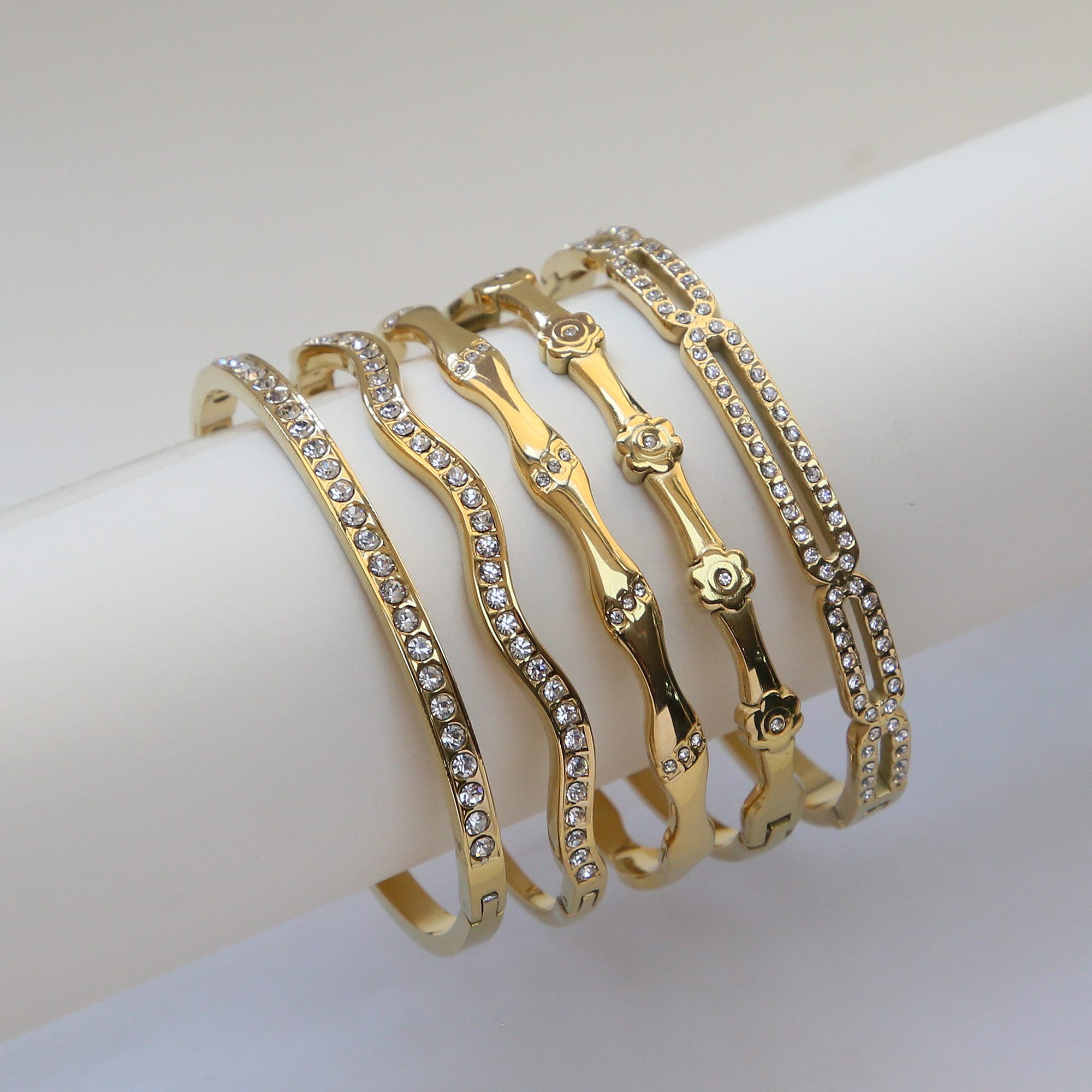 Geometric Flower Stainless Steel Bangles