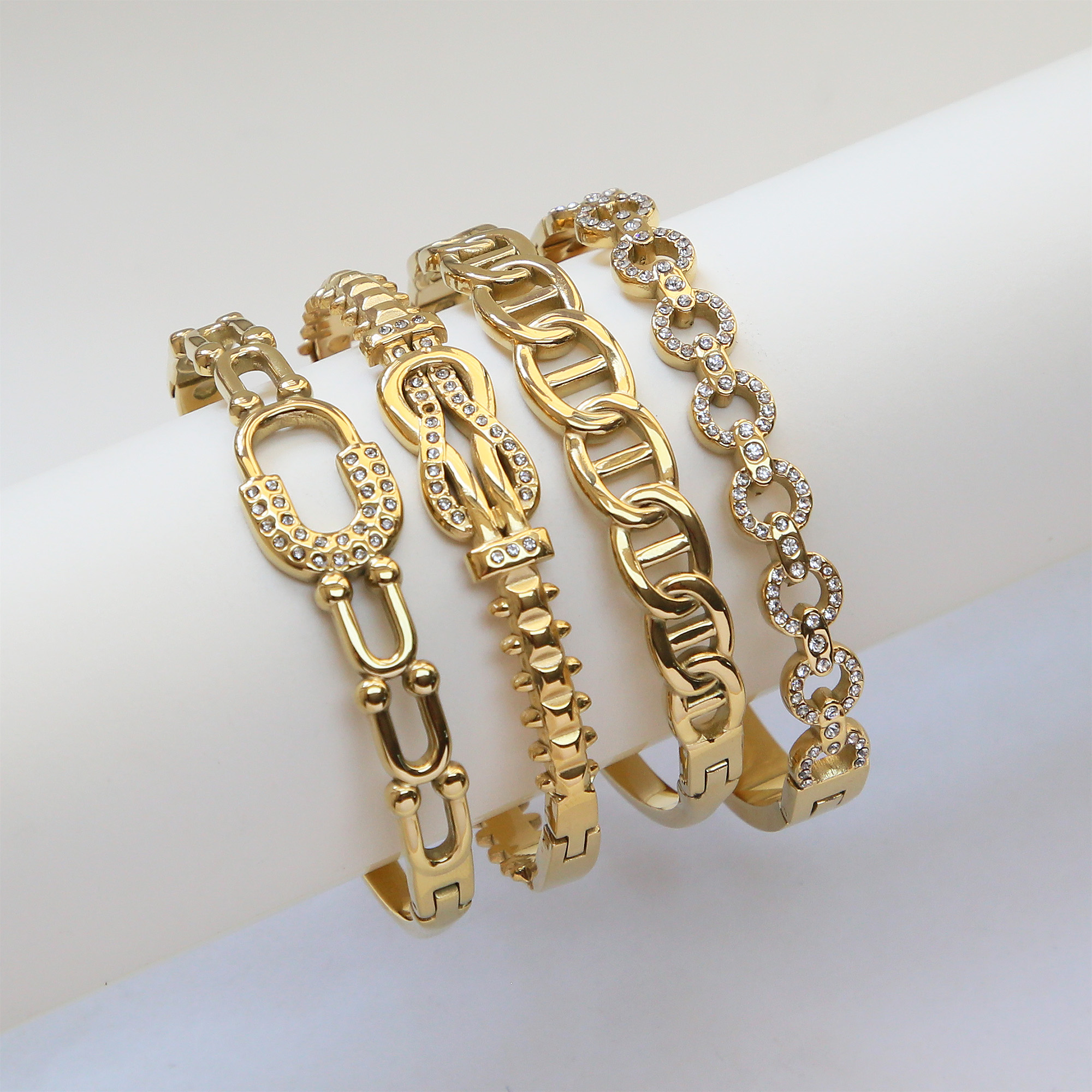 Geometric Zircon Stainless Steel Bangles