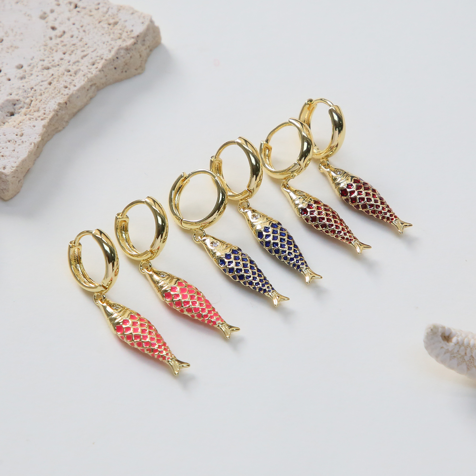 Enamel Fish Drop Earrings