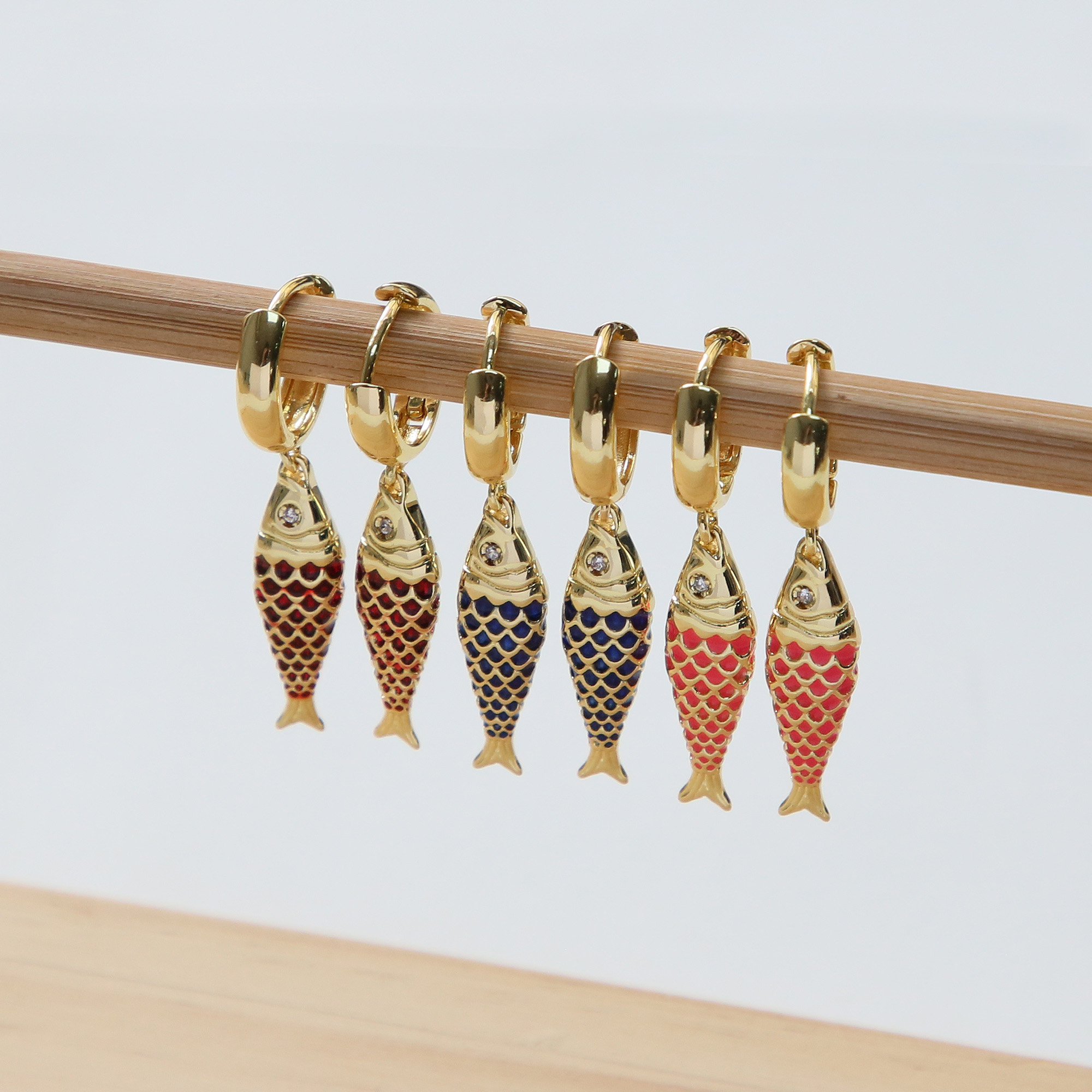 Enamel Fish Drop Earrings
