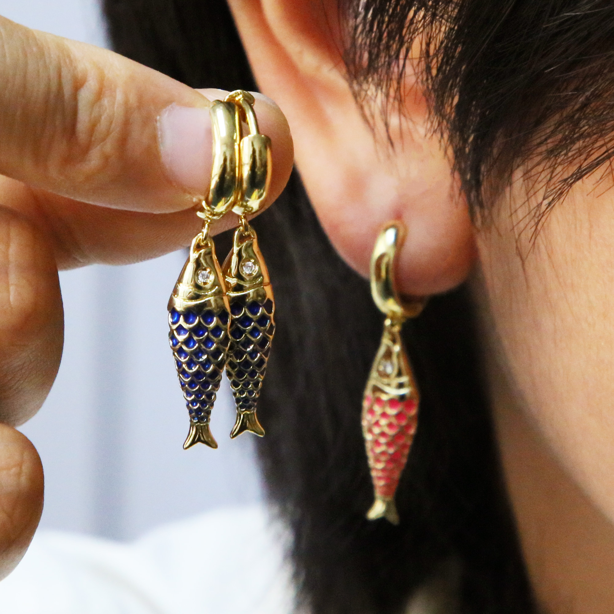 Enamel Fish Drop Earrings