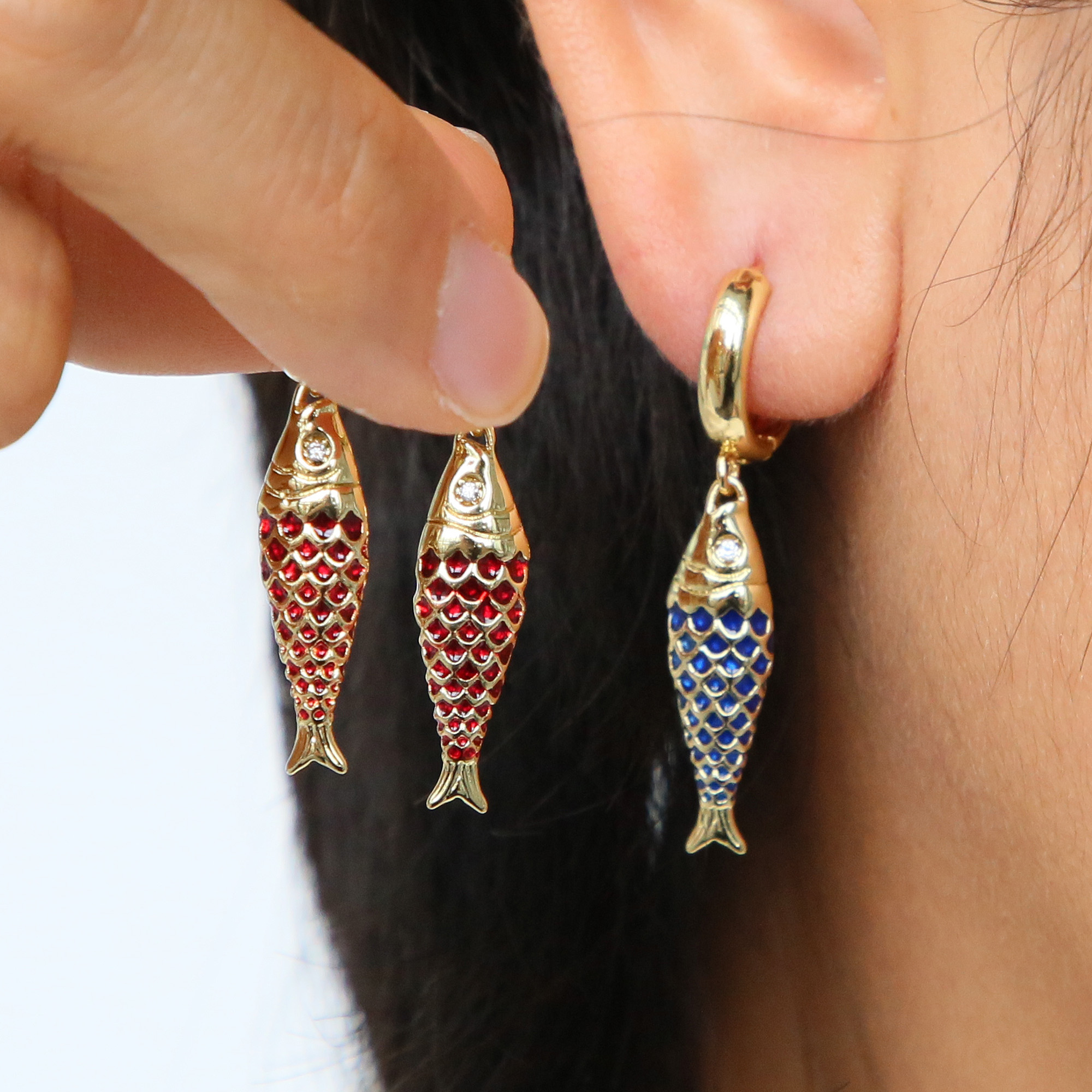 Enamel Fish Drop Earrings