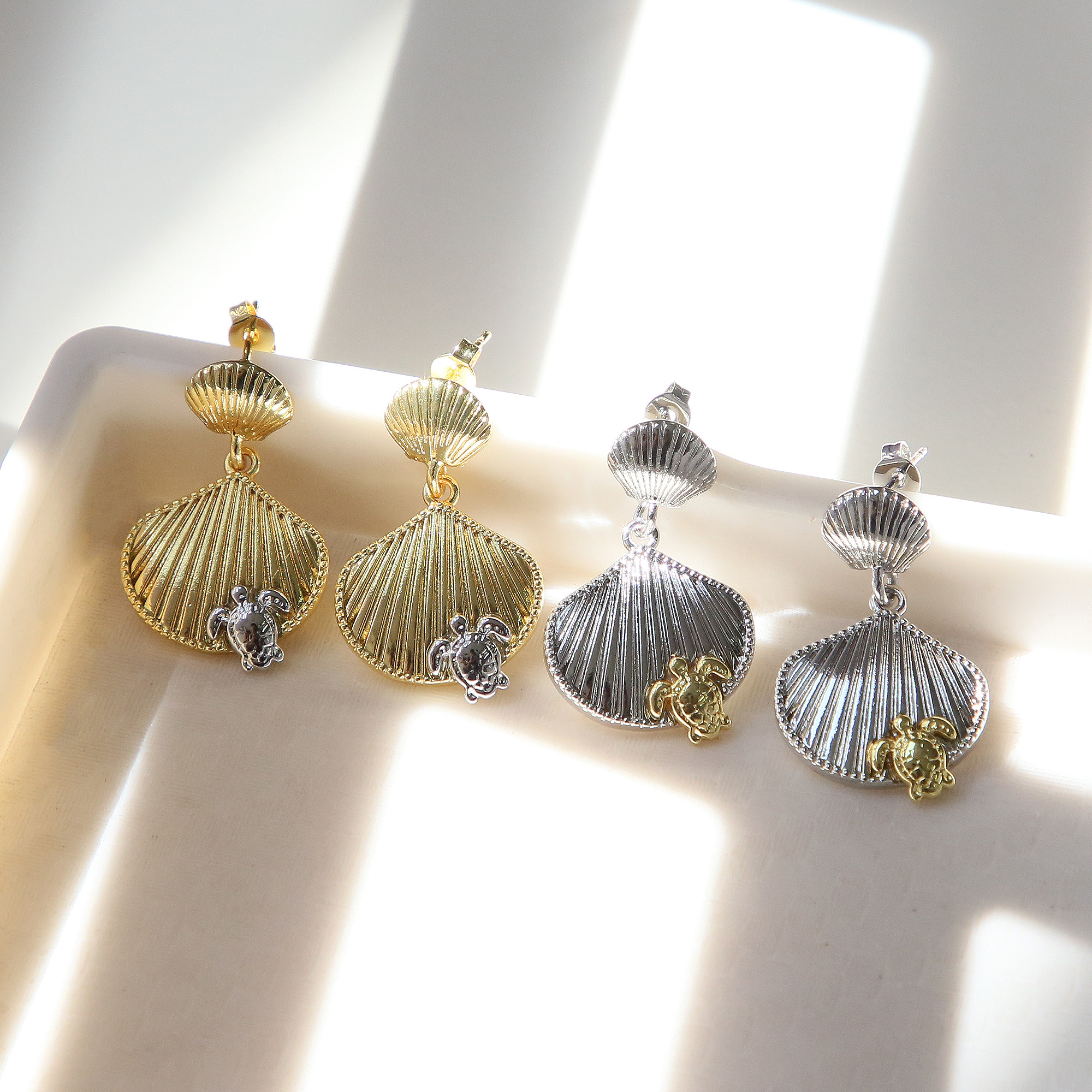 Two Tones Sea Turtle Earrings