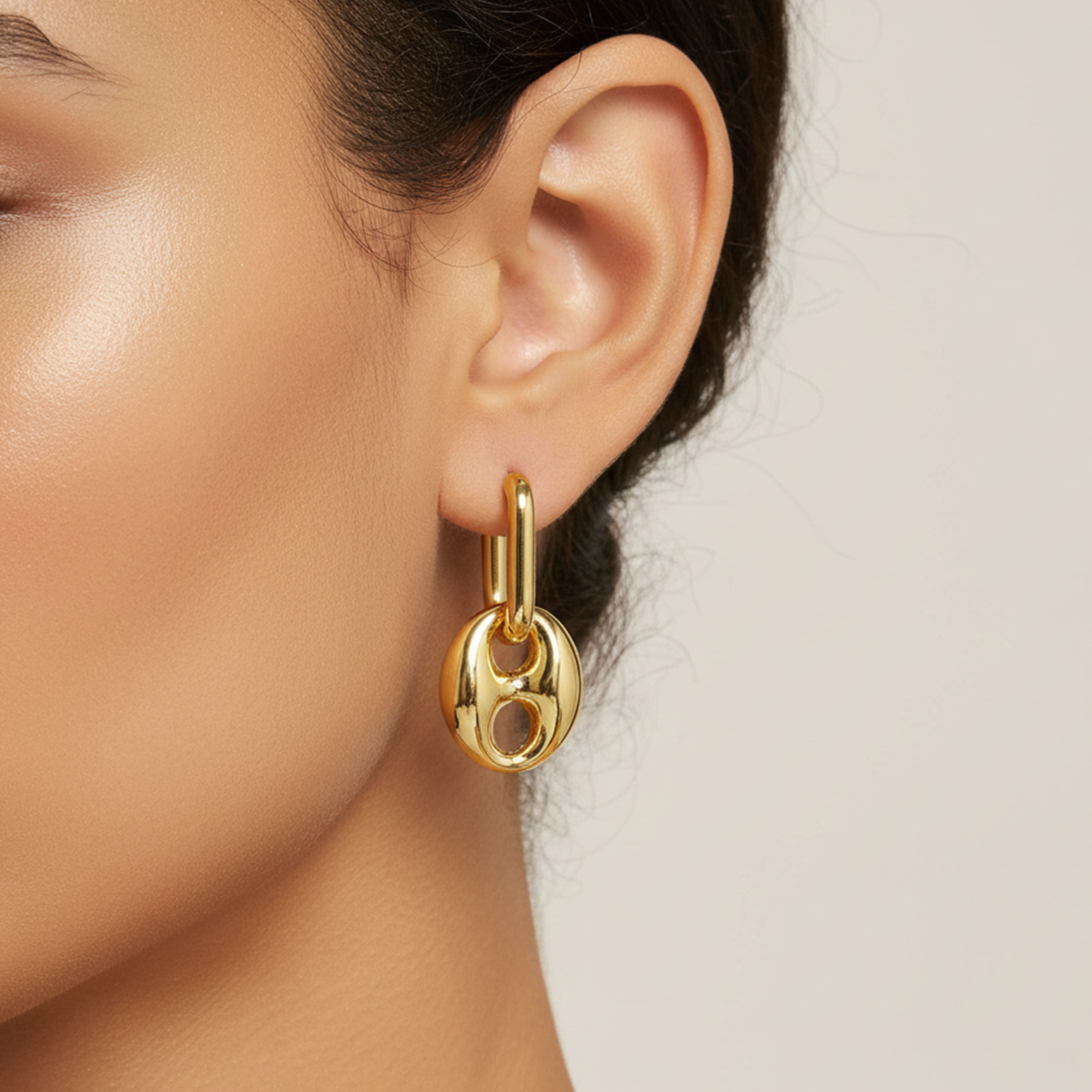 Gold Plated Pig Nose Bean Earrings