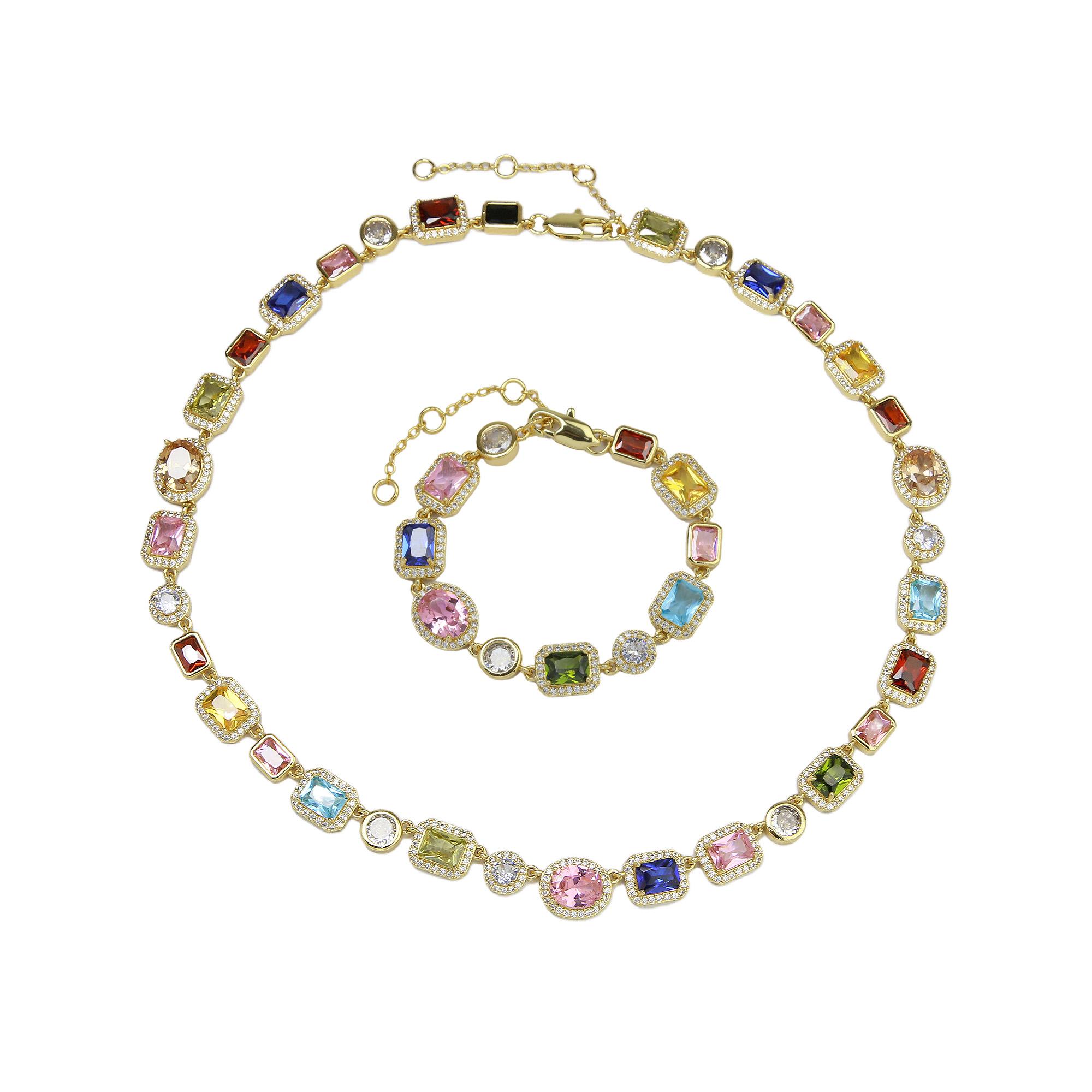 Gold Plated Multi-Color Zircon Necklace Bracelets