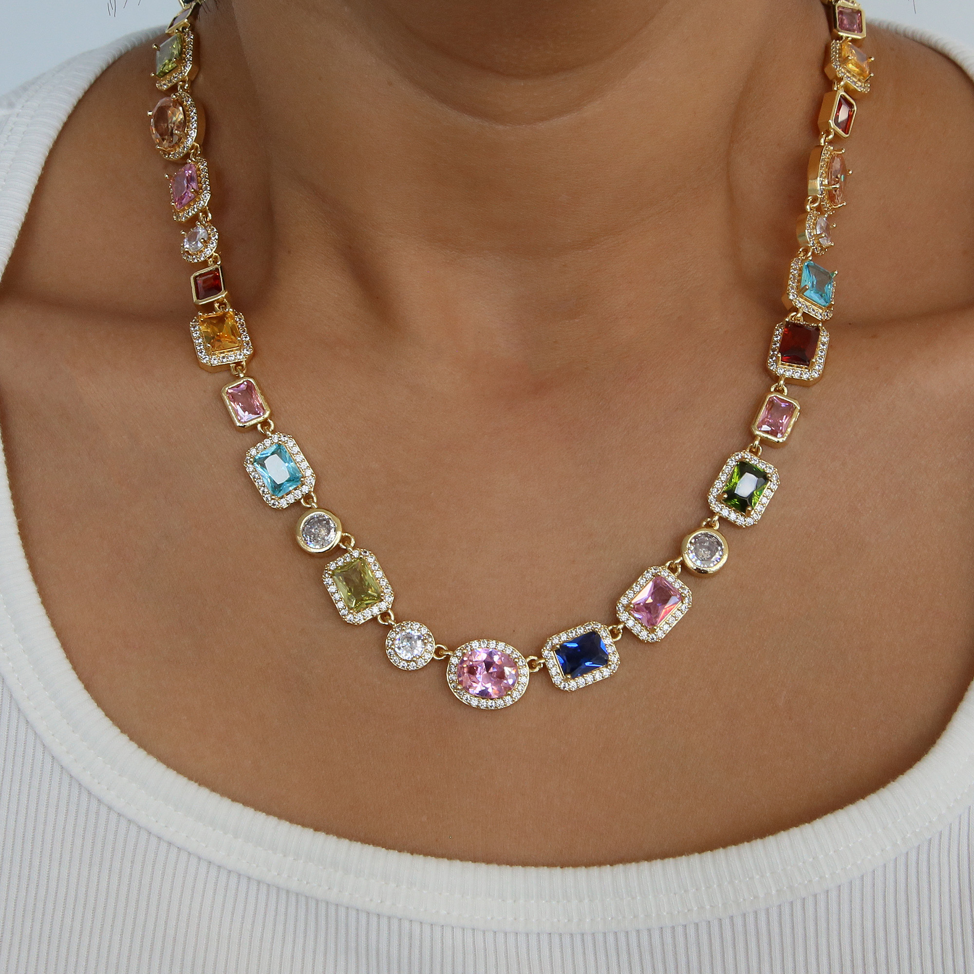 Gold Plated Multi-Color Zircon Necklace Bracelets
