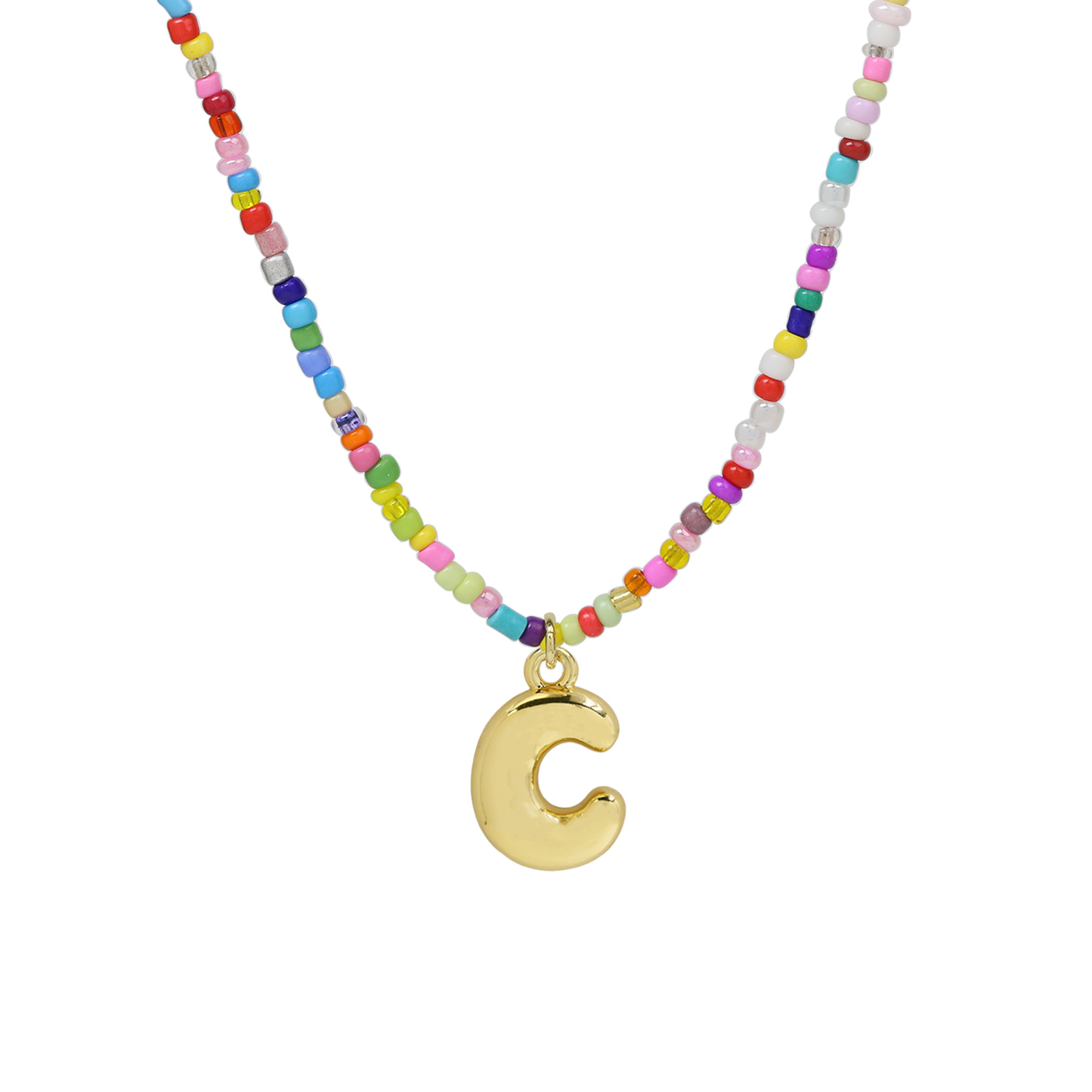 Beaded Initial  Letter Pendant Necklaces