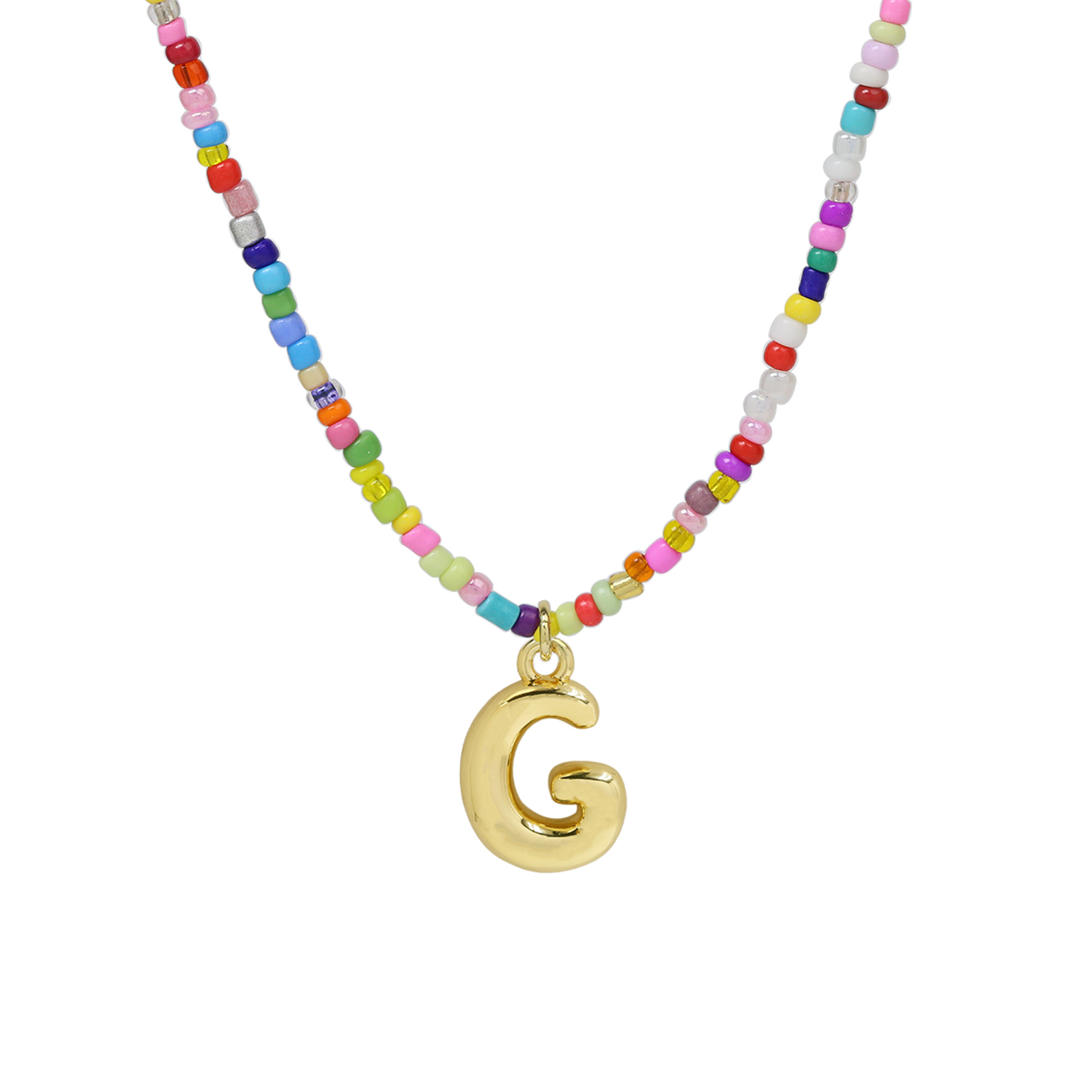 Beaded Initial  Letter Pendant Necklaces