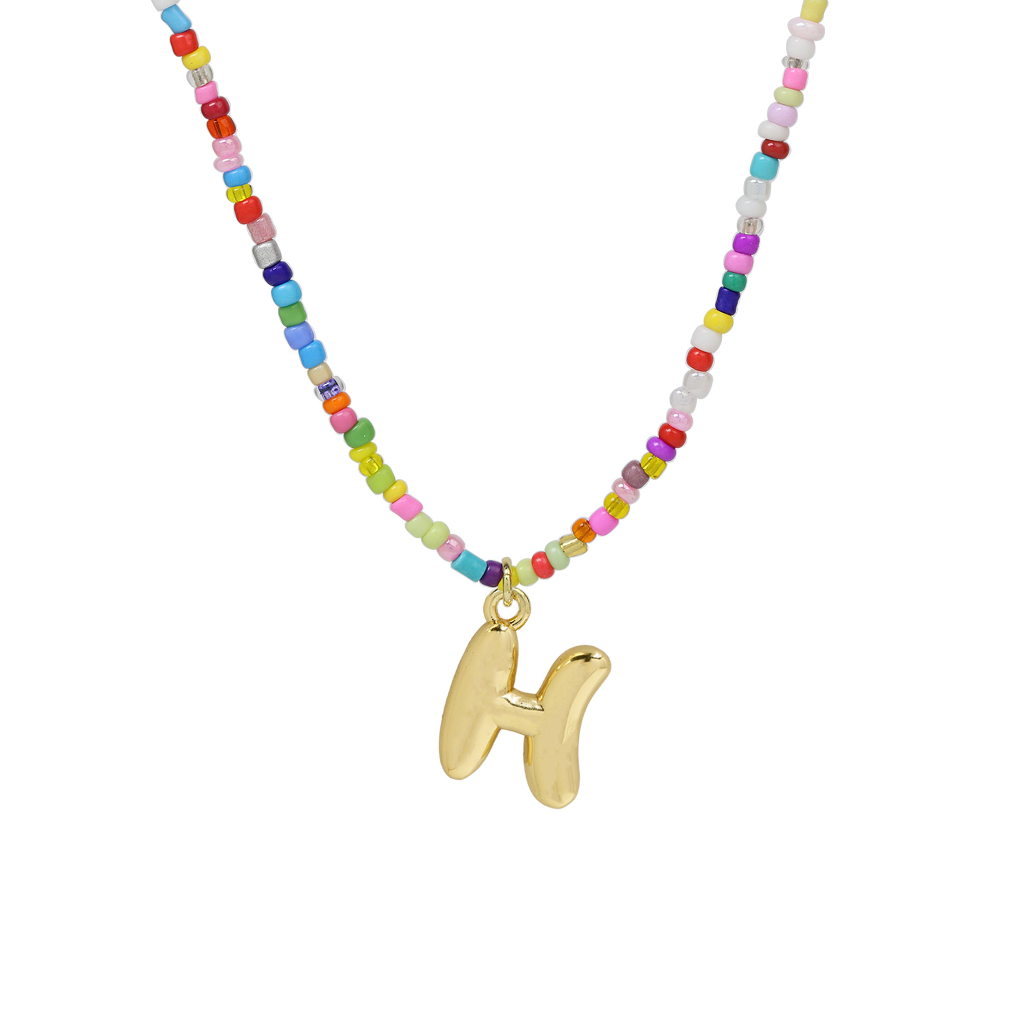 Beaded Initial  Letter Pendant Necklaces
