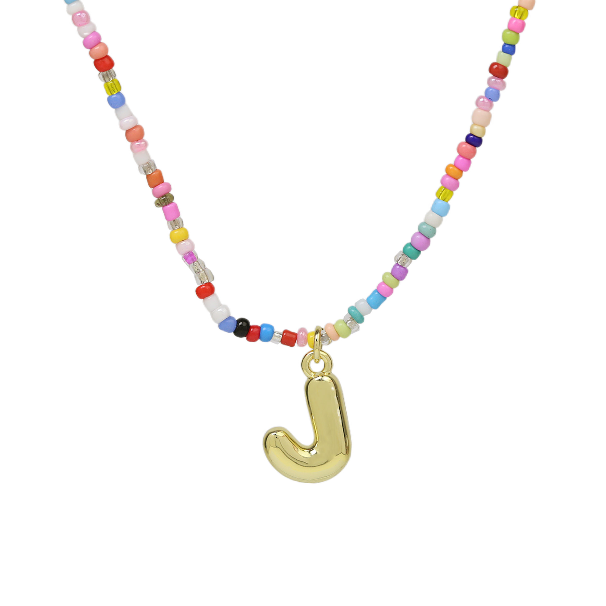 Beaded Initial  Letter Pendant Necklaces