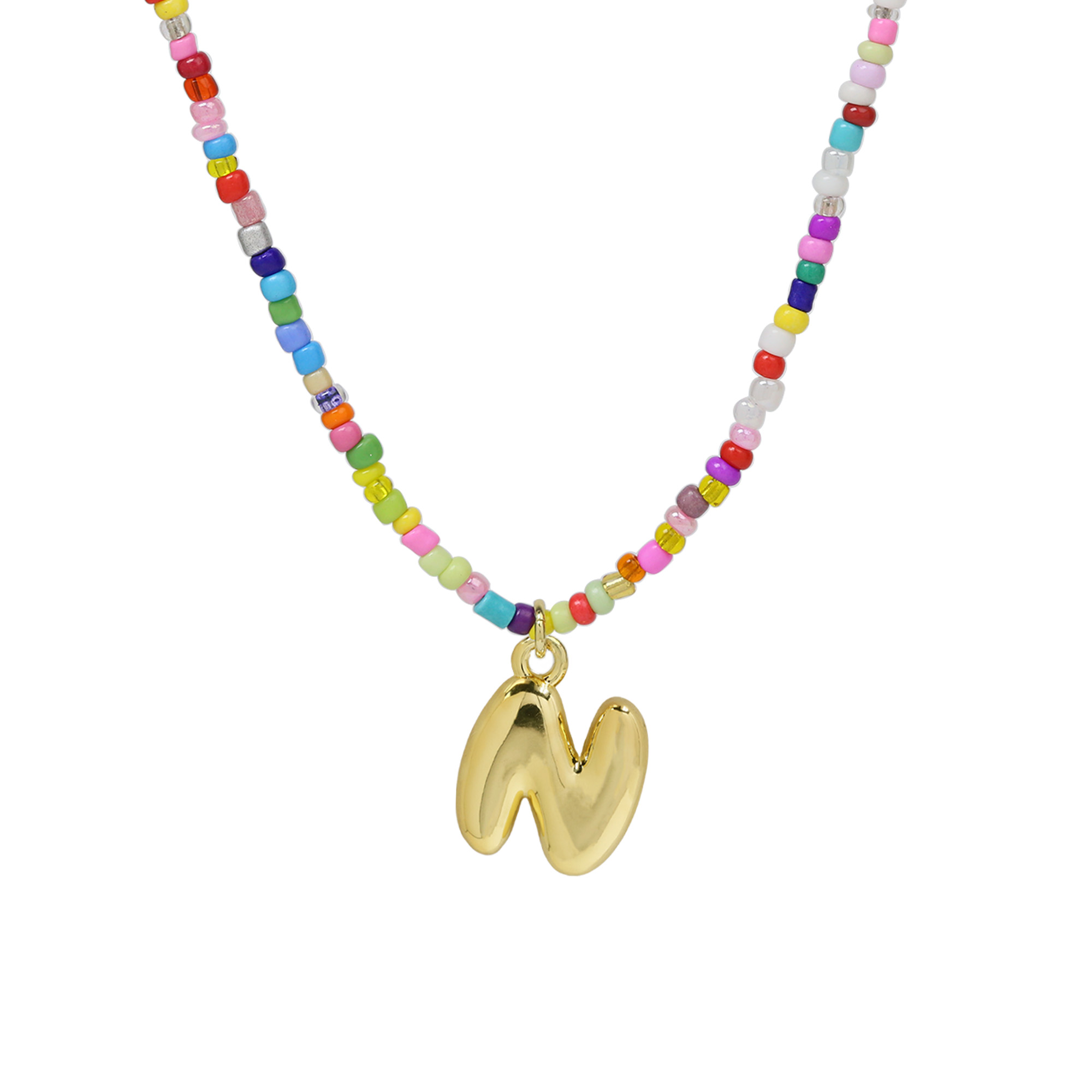 Beaded Initial  Letter Pendant Necklaces