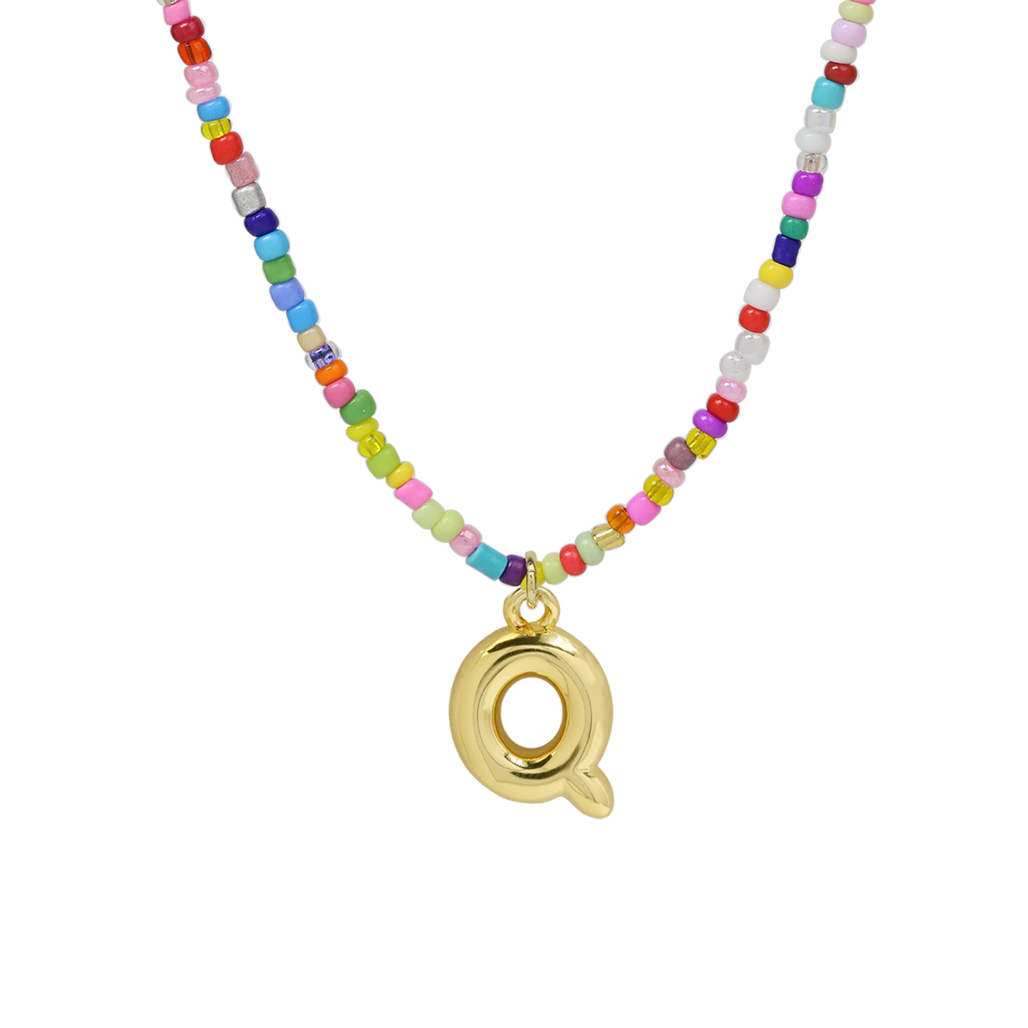 Beaded Initial  Letter Pendant Necklaces