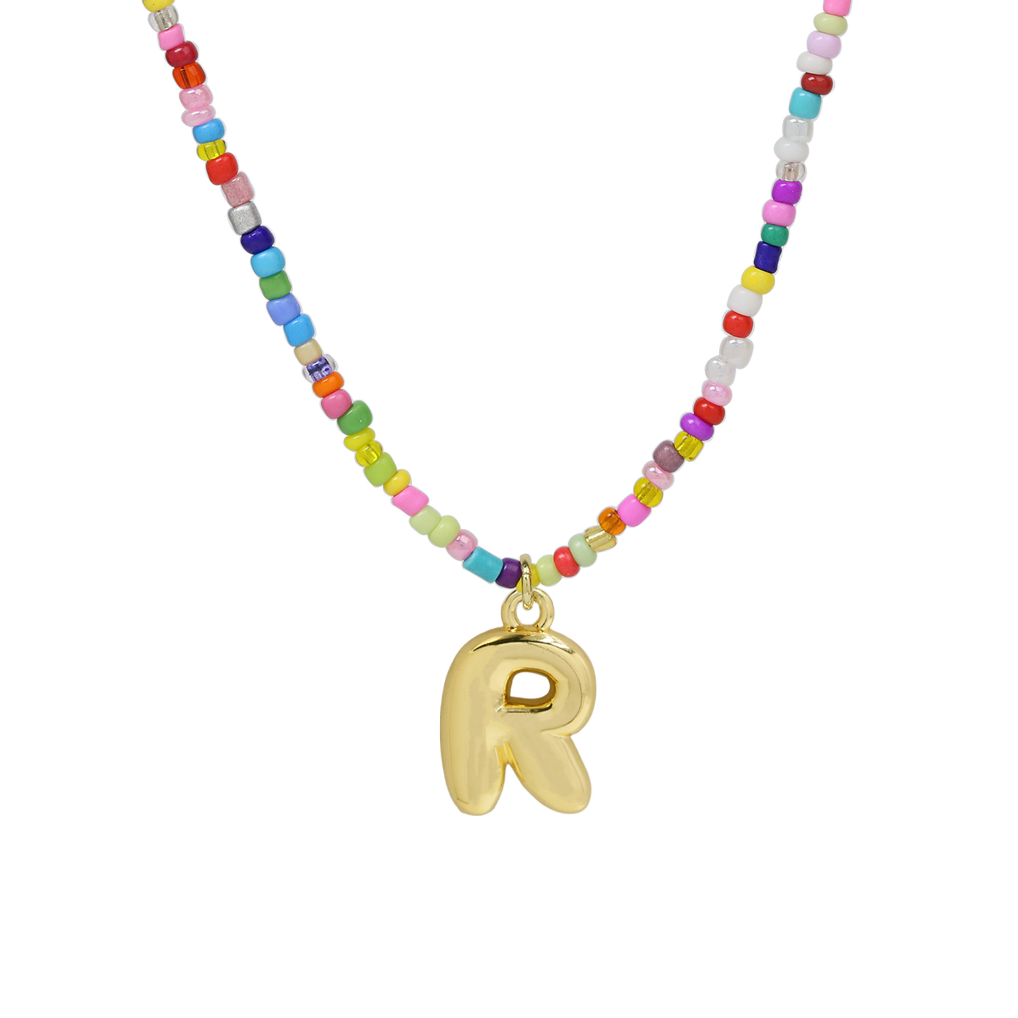 Beaded Initial  Letter Pendant Necklaces