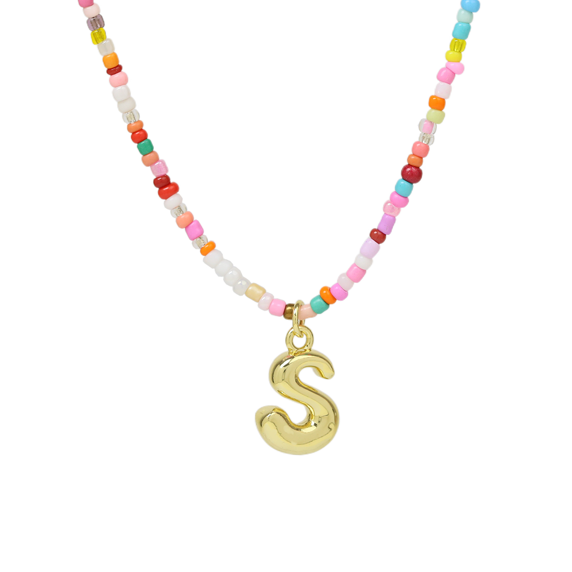 Beaded Initial  Letter Pendant Necklaces