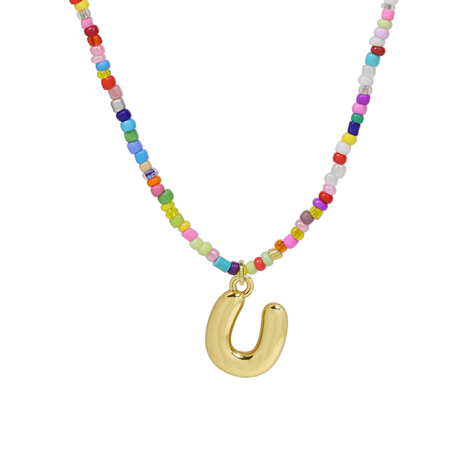 Beaded Initial  Letter Pendant Necklaces