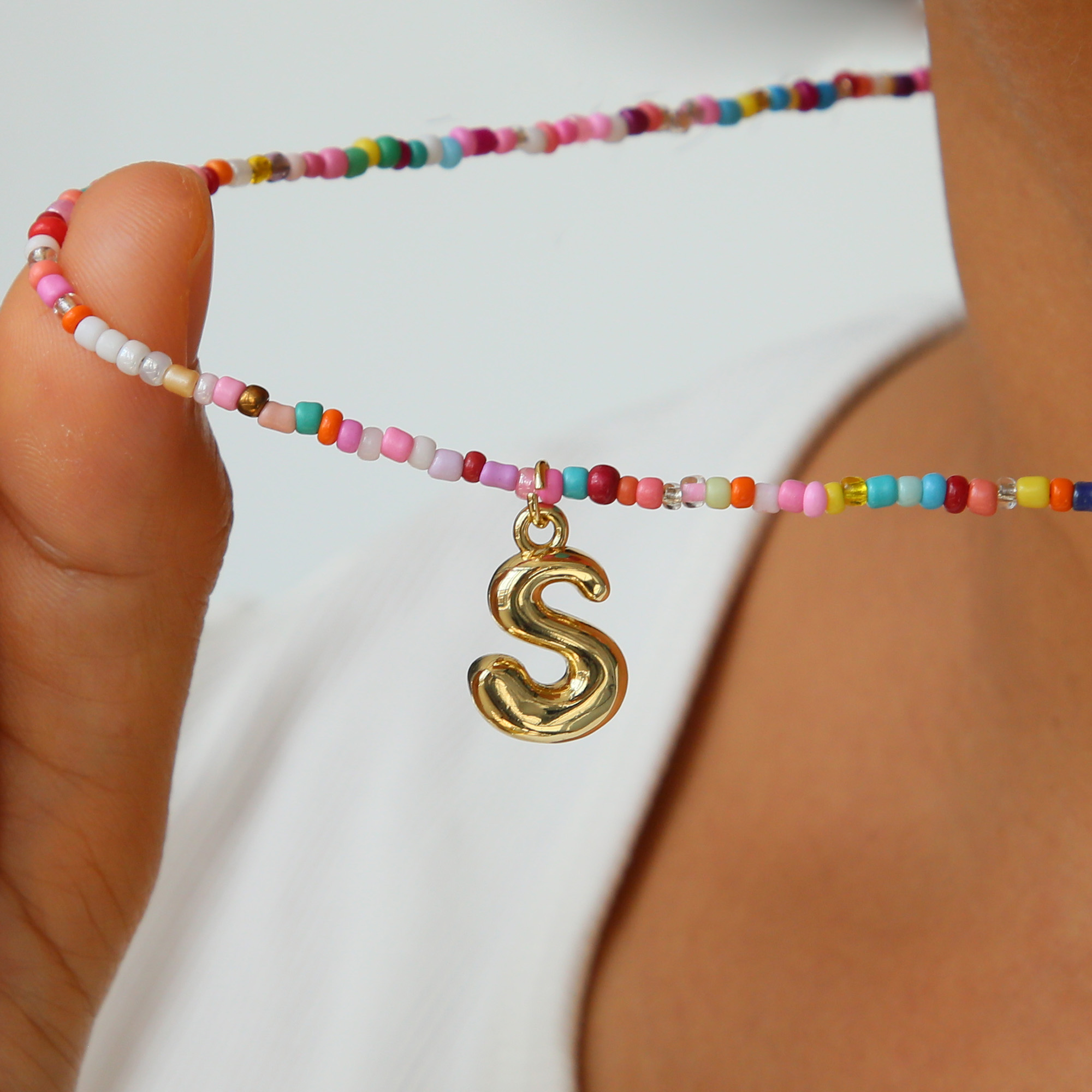 Beaded Initial  Letter Pendant Necklaces