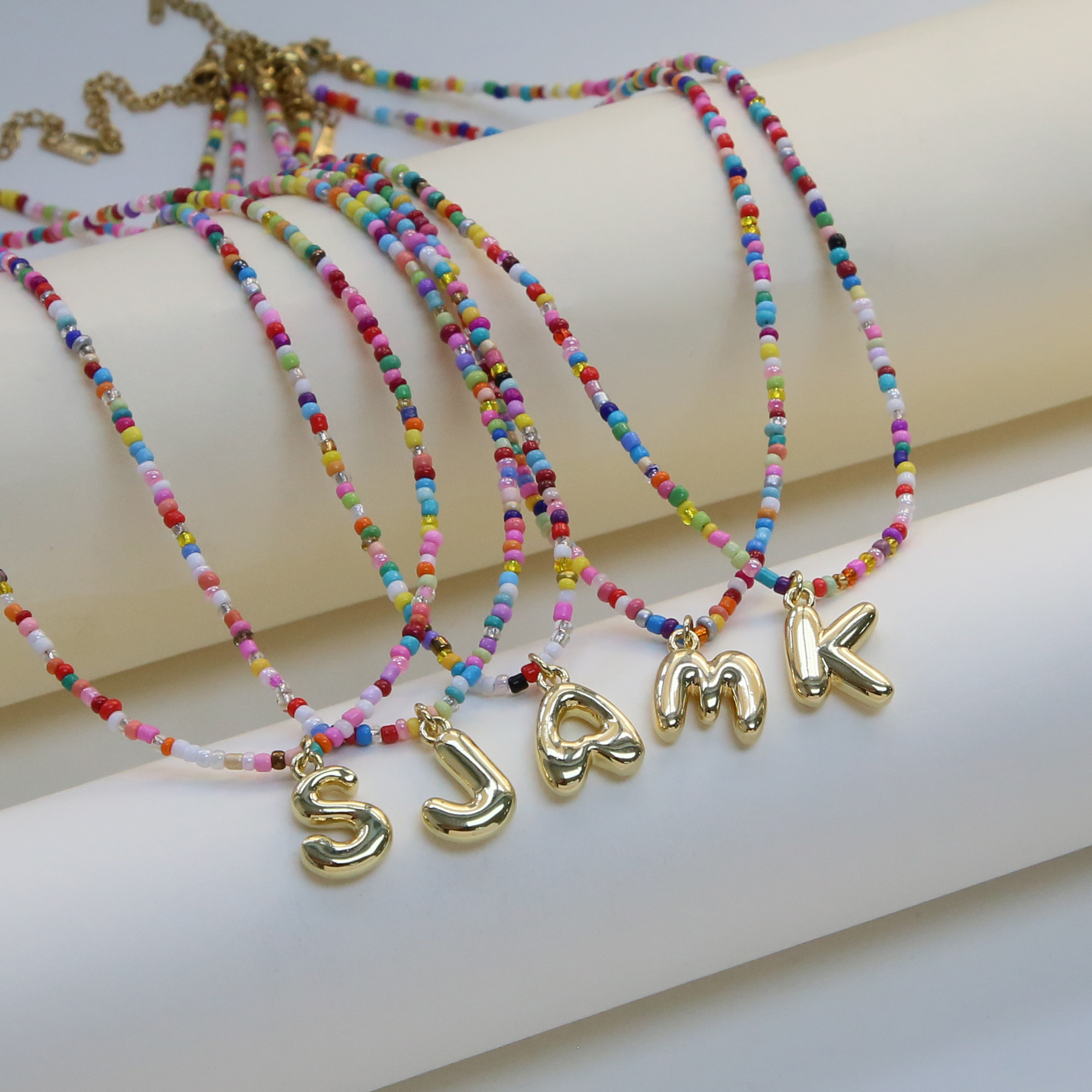 Beaded Initial  Letter Pendant Necklaces