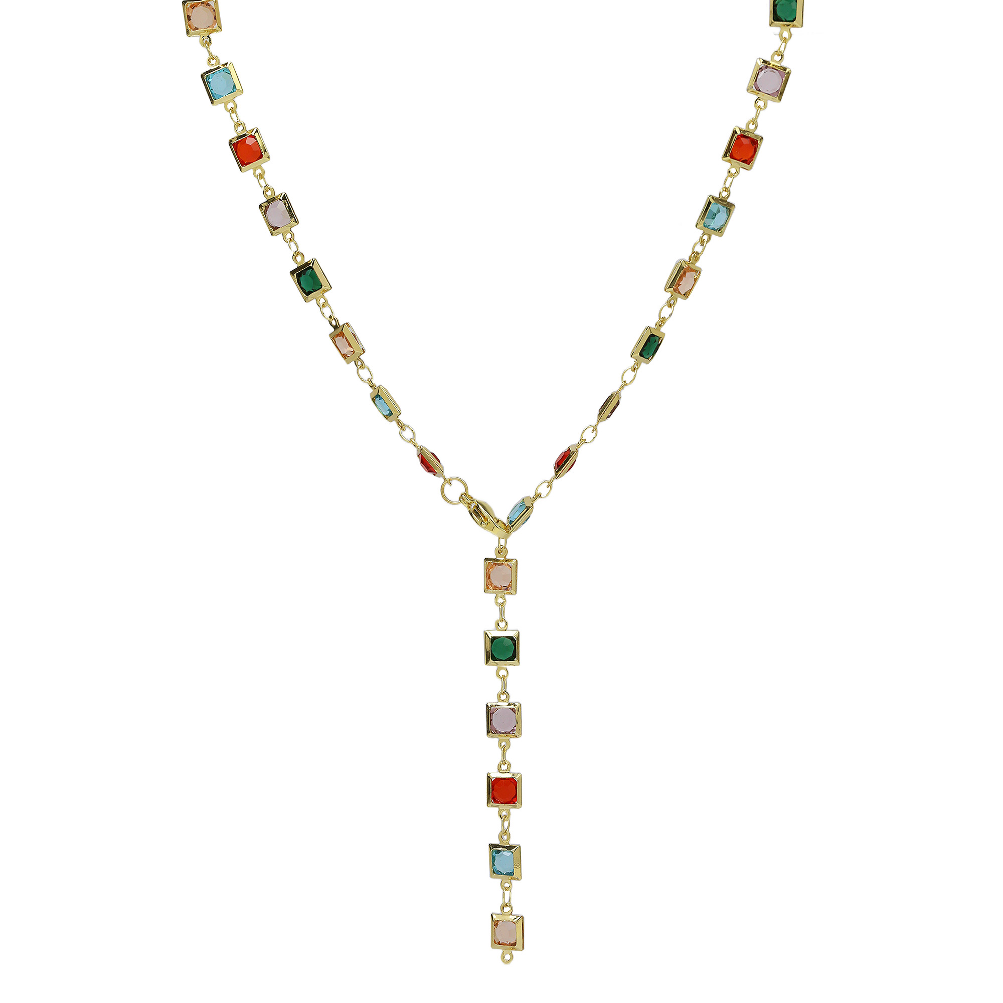 Multi-color Square Y Chain Necklace