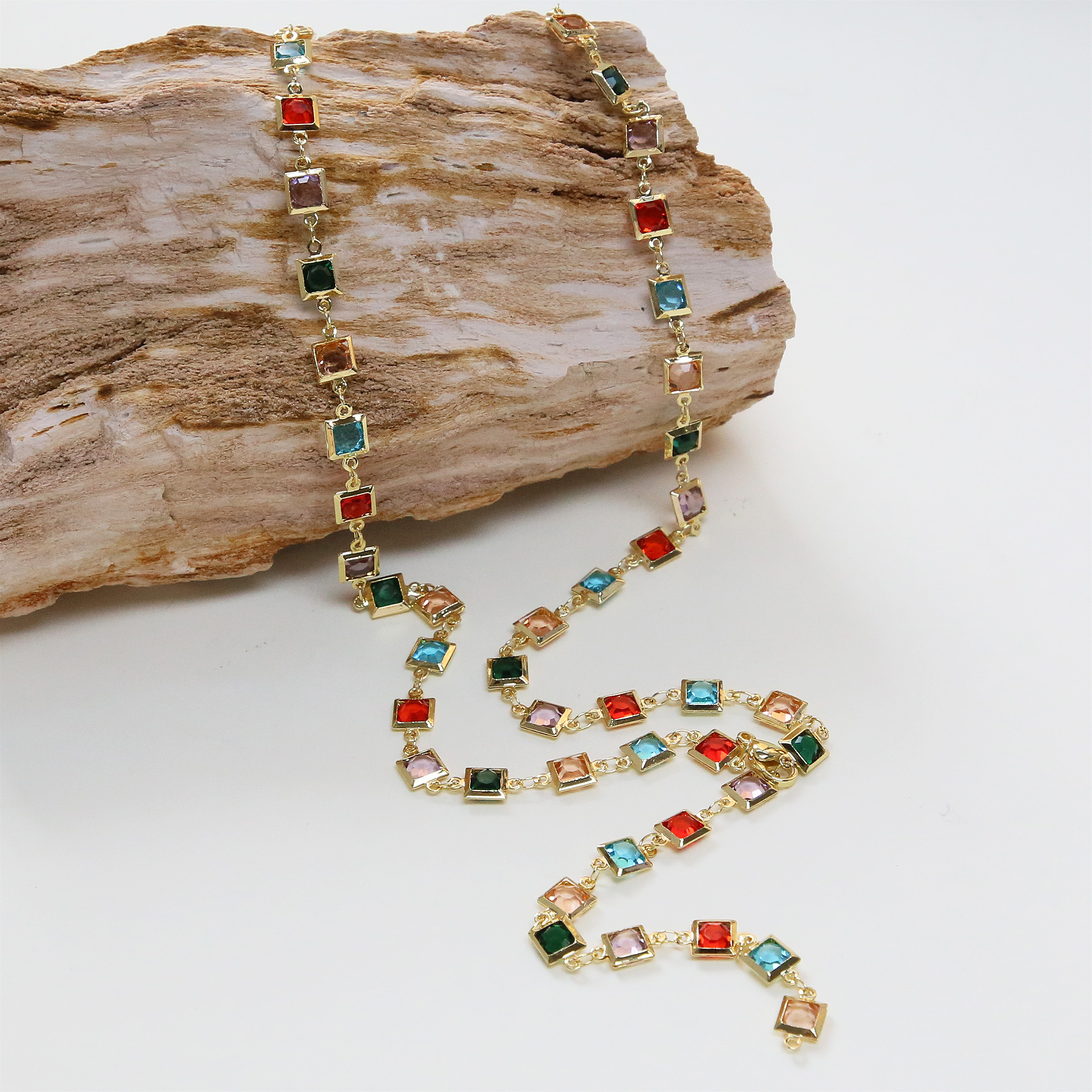 Multi-color Square Y Chain Necklace