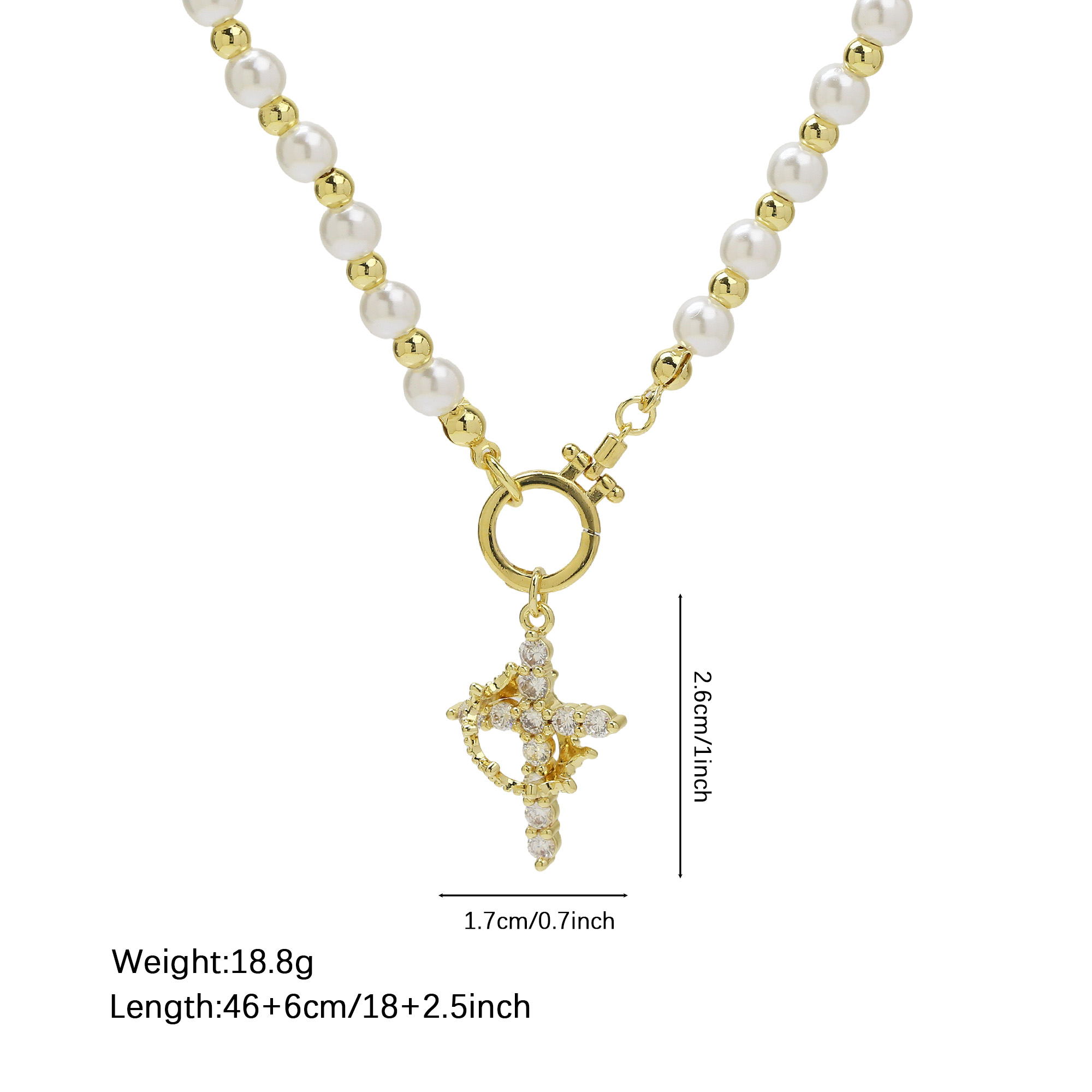 Pearl Beaded Zirconia Cross Pendant Necklace
