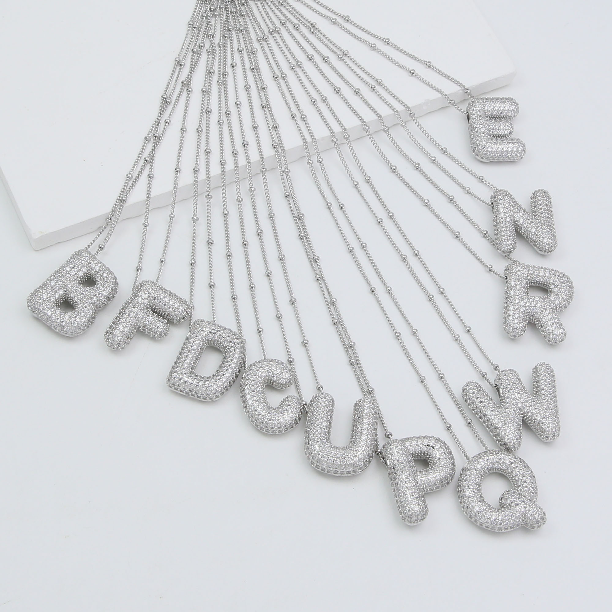 CZ Balloon Initial Alphabet Letter Necklaces