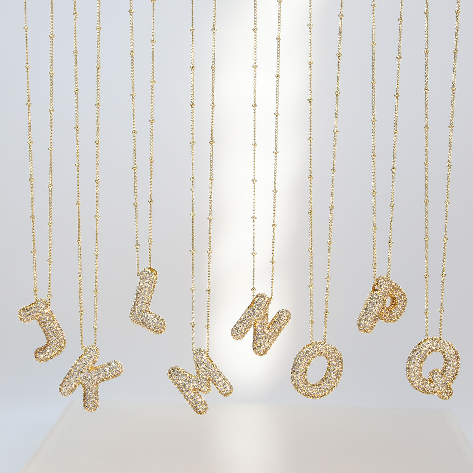 CZ Balloon Initial Alphabet Letter Necklaces