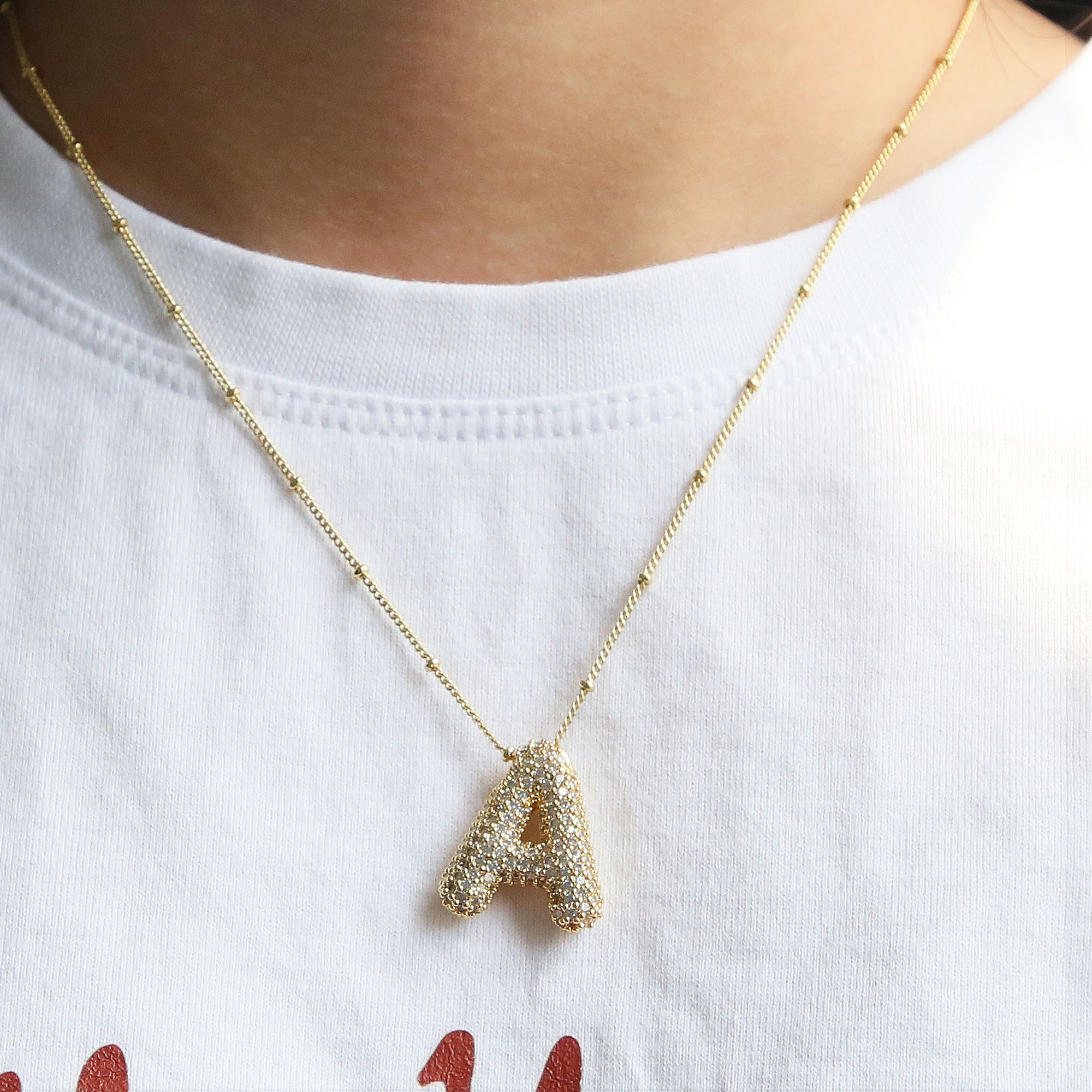 CZ Balloon Initial Alphabet Letter Necklaces