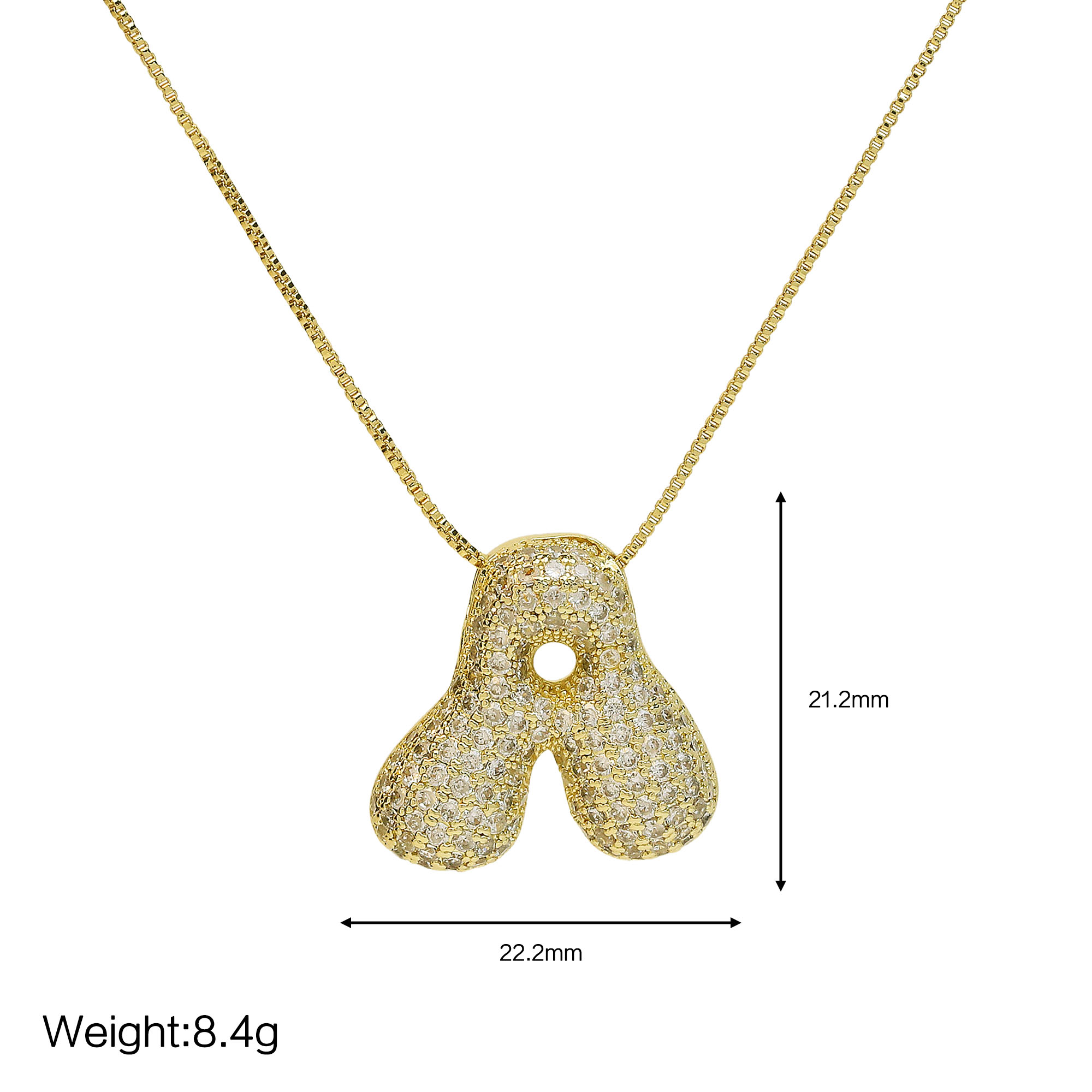 CZ Initial Bubble Letter Alphabet  Pendant Necklaces