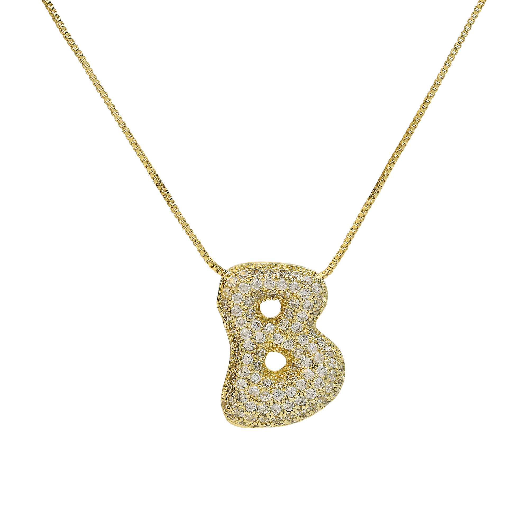 CZ Initial Bubble Letter Alphabet  Pendant Necklaces