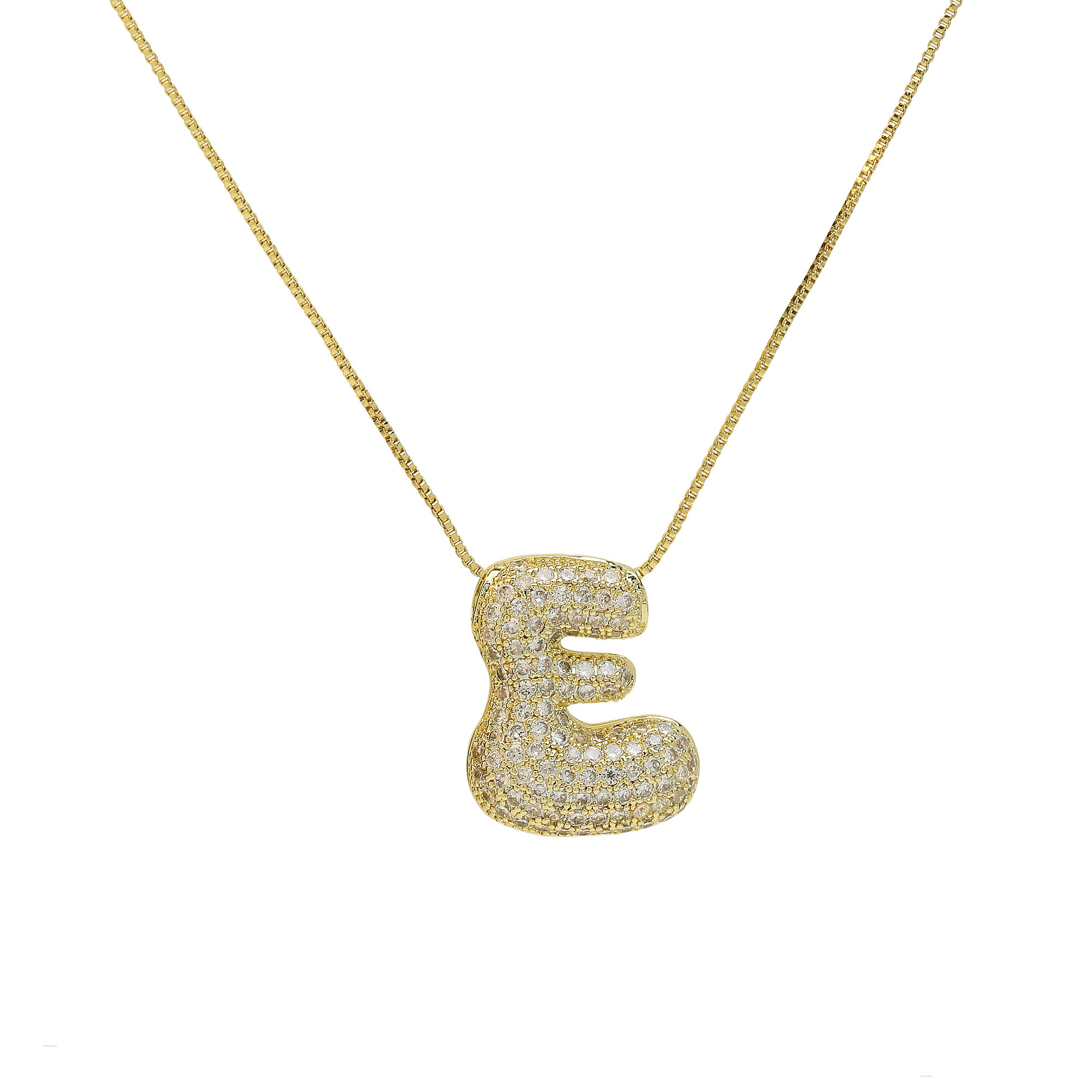 CZ Initial Bubble Letter Alphabet  Pendant Necklaces
