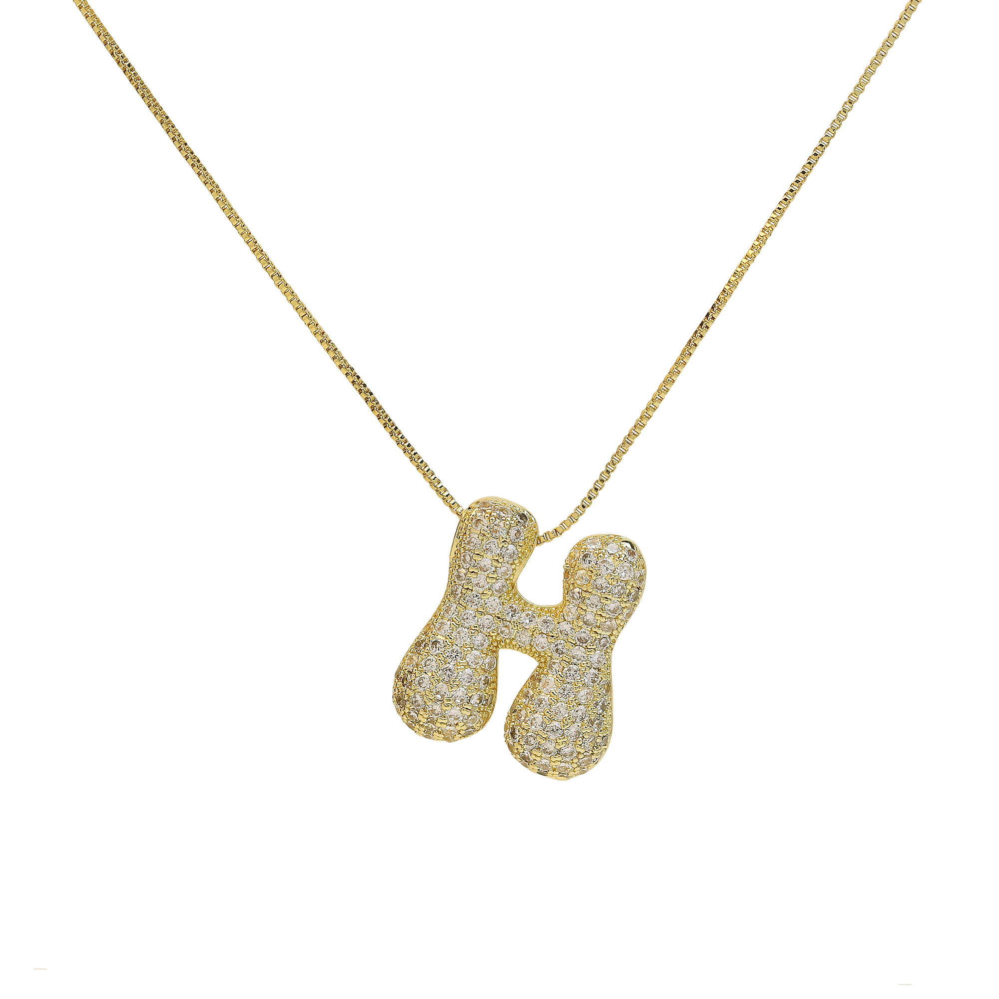 CZ Initial Bubble Letter Alphabet  Pendant Necklaces