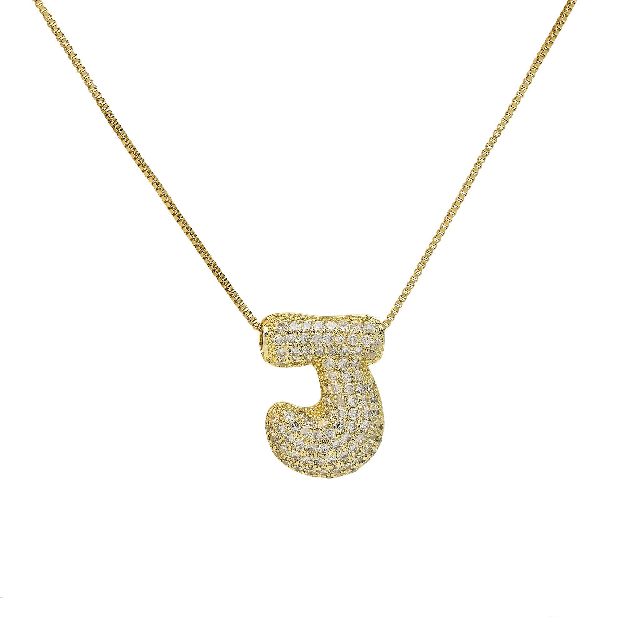 CZ Initial Bubble Letter Alphabet  Pendant Necklaces