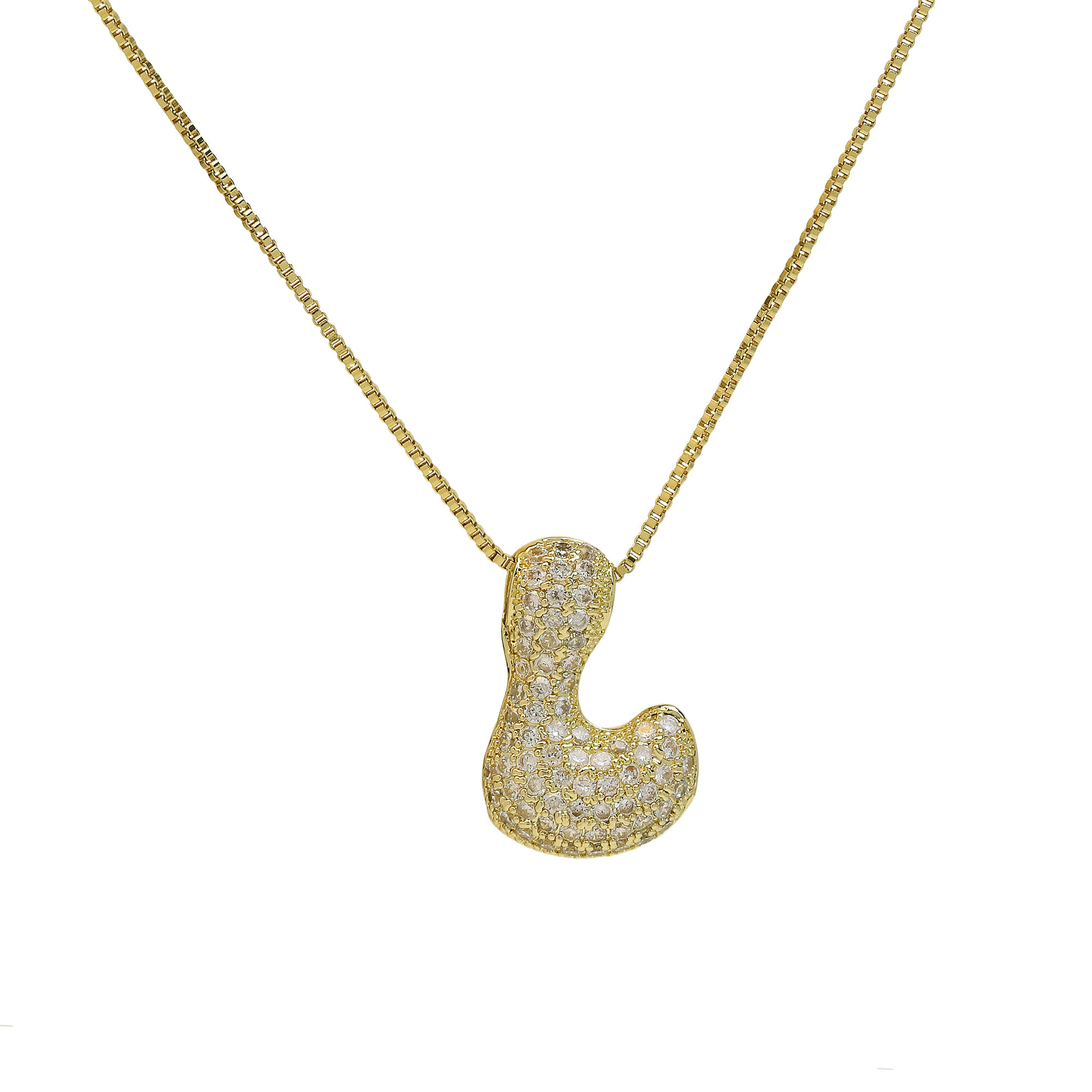CZ Initial Bubble Letter Alphabet  Pendant Necklaces