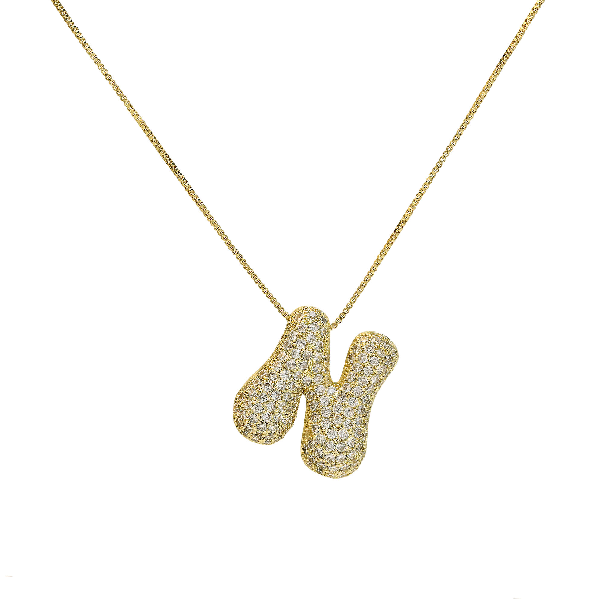 CZ Initial Bubble Letter Alphabet  Pendant Necklaces