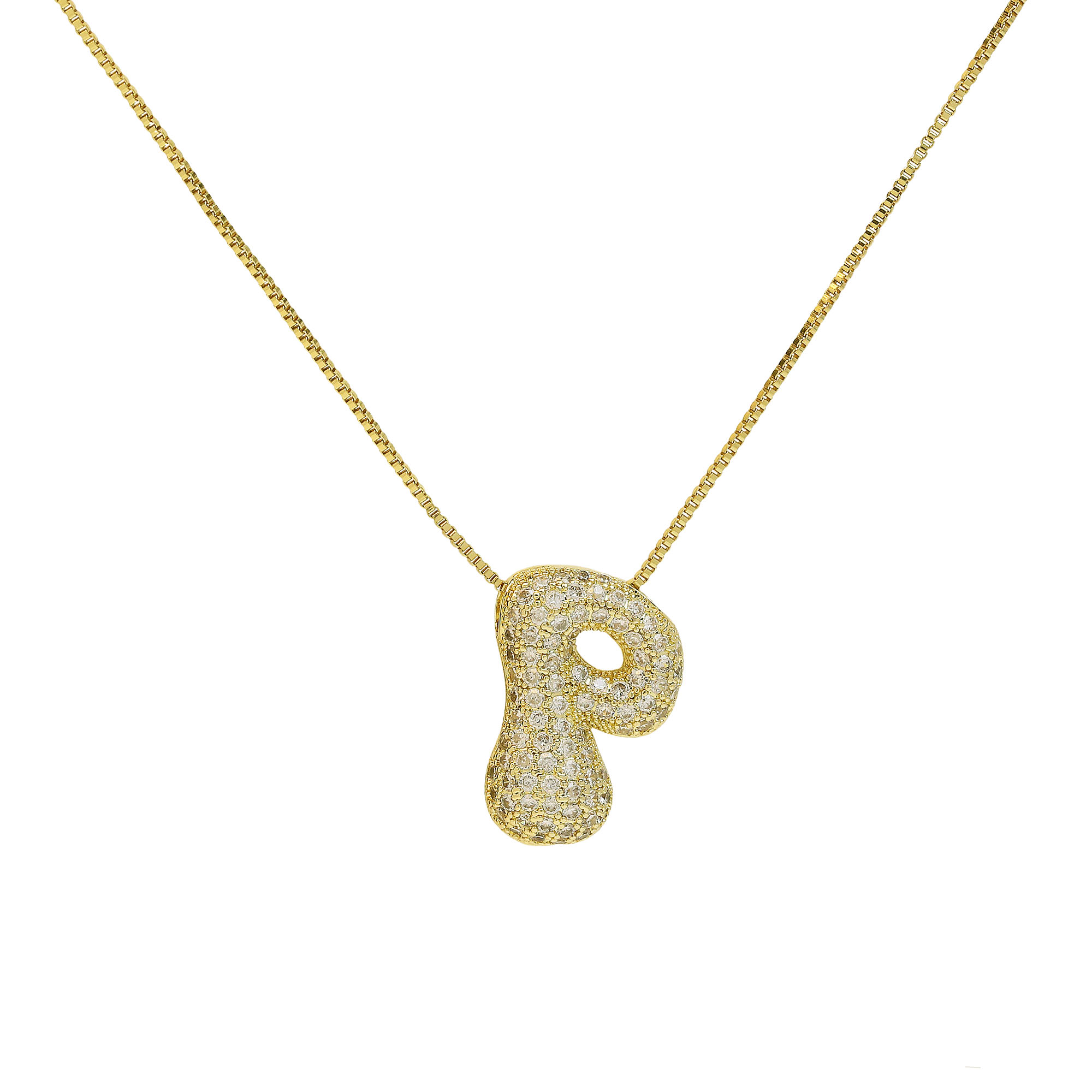 CZ Initial Bubble Letter Alphabet  Pendant Necklaces