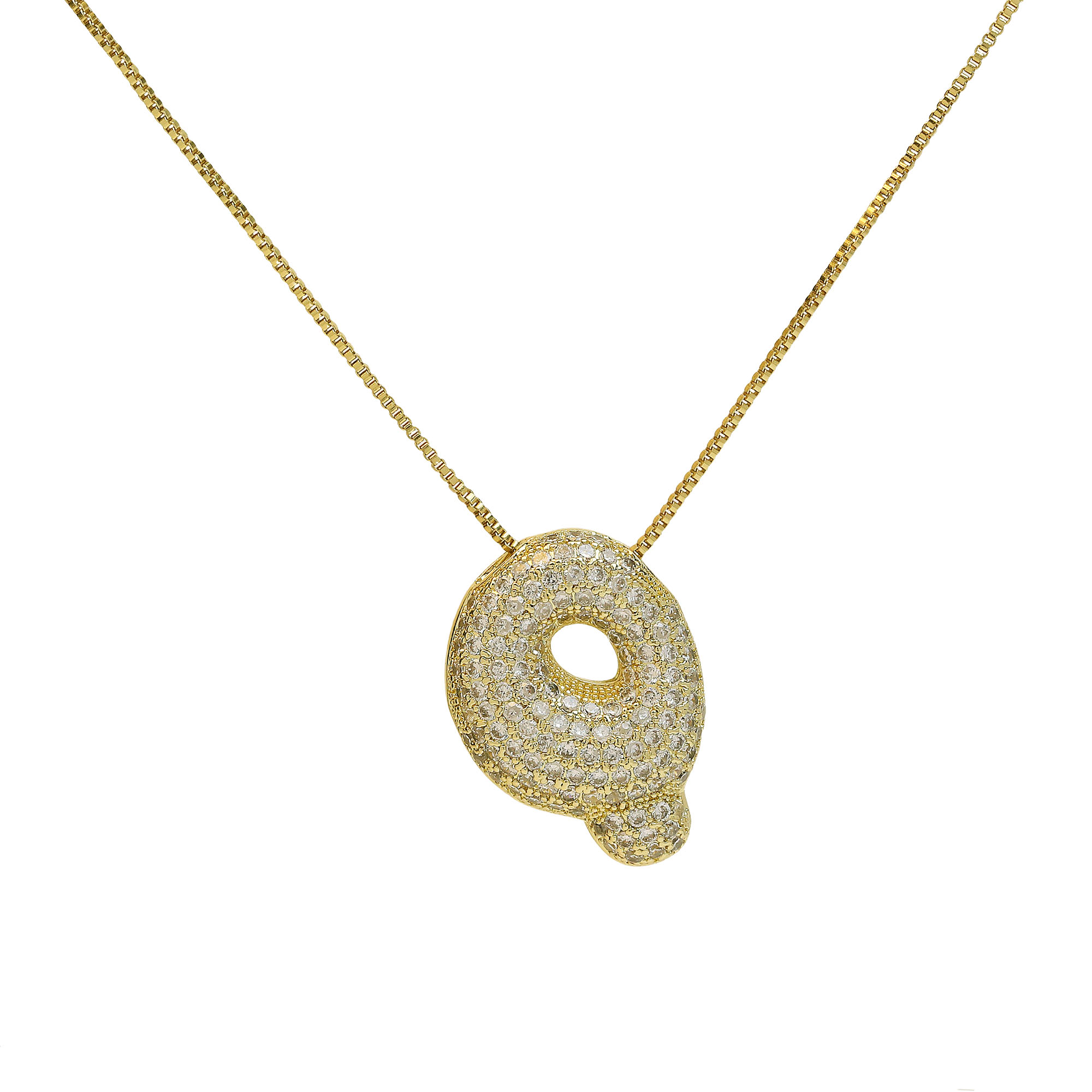 CZ Initial Bubble Letter Alphabet  Pendant Necklaces