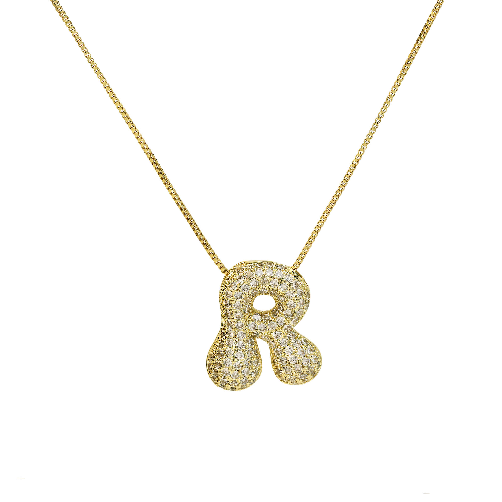 CZ Initial Bubble Letter Alphabet  Pendant Necklaces