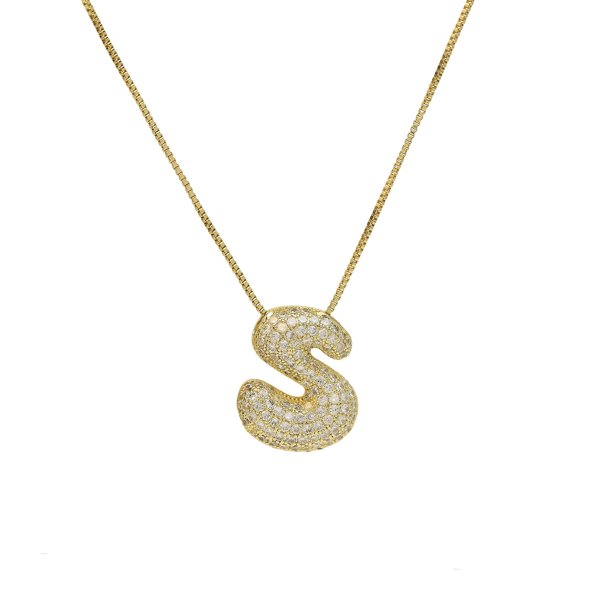 CZ Initial Bubble Letter Alphabet  Pendant Necklaces