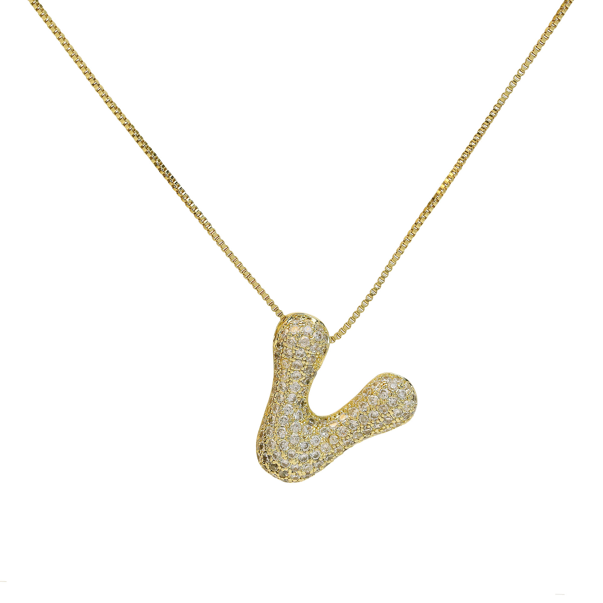 CZ Initial Bubble Letter Alphabet  Pendant Necklaces