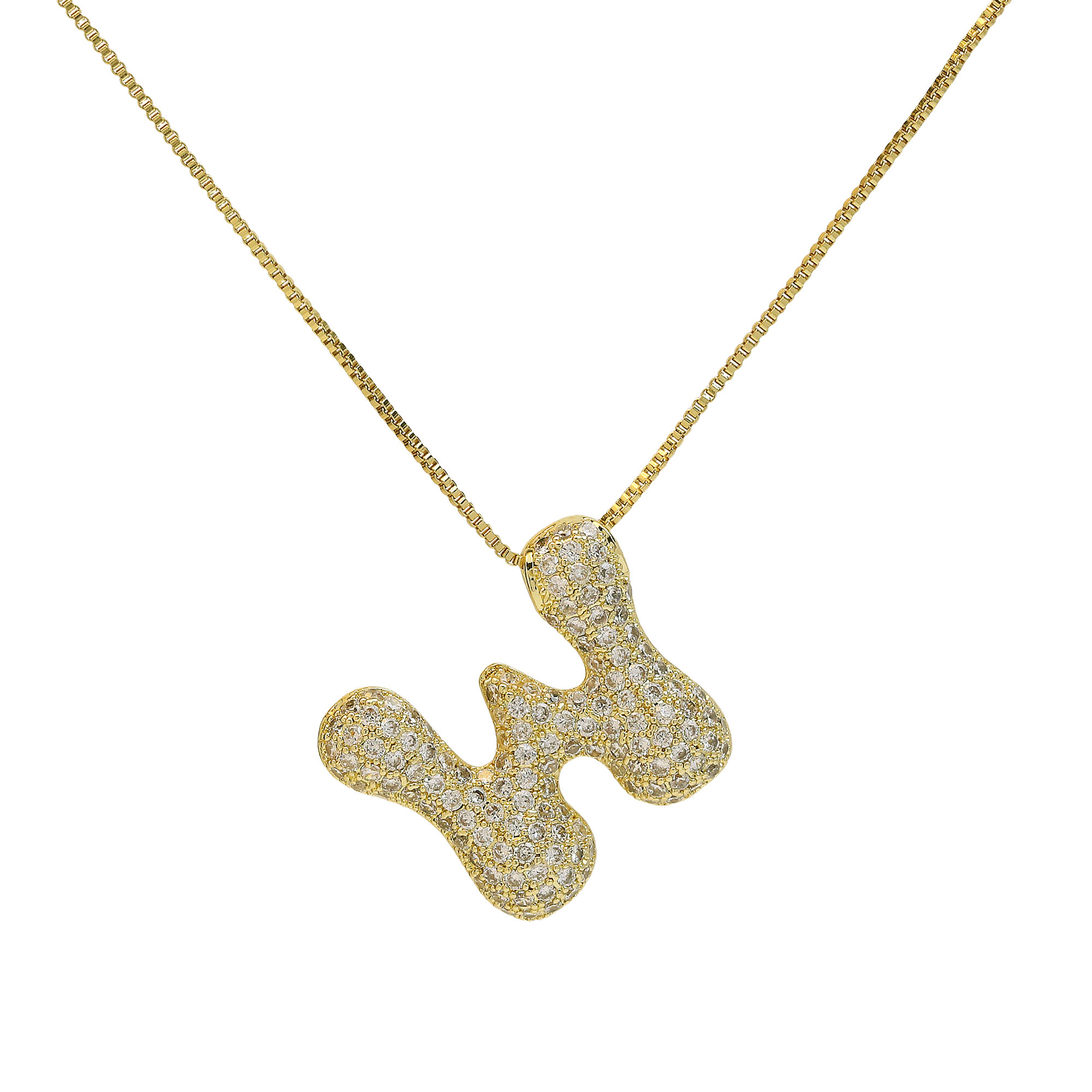 CZ Initial Bubble Letter Alphabet  Pendant Necklaces