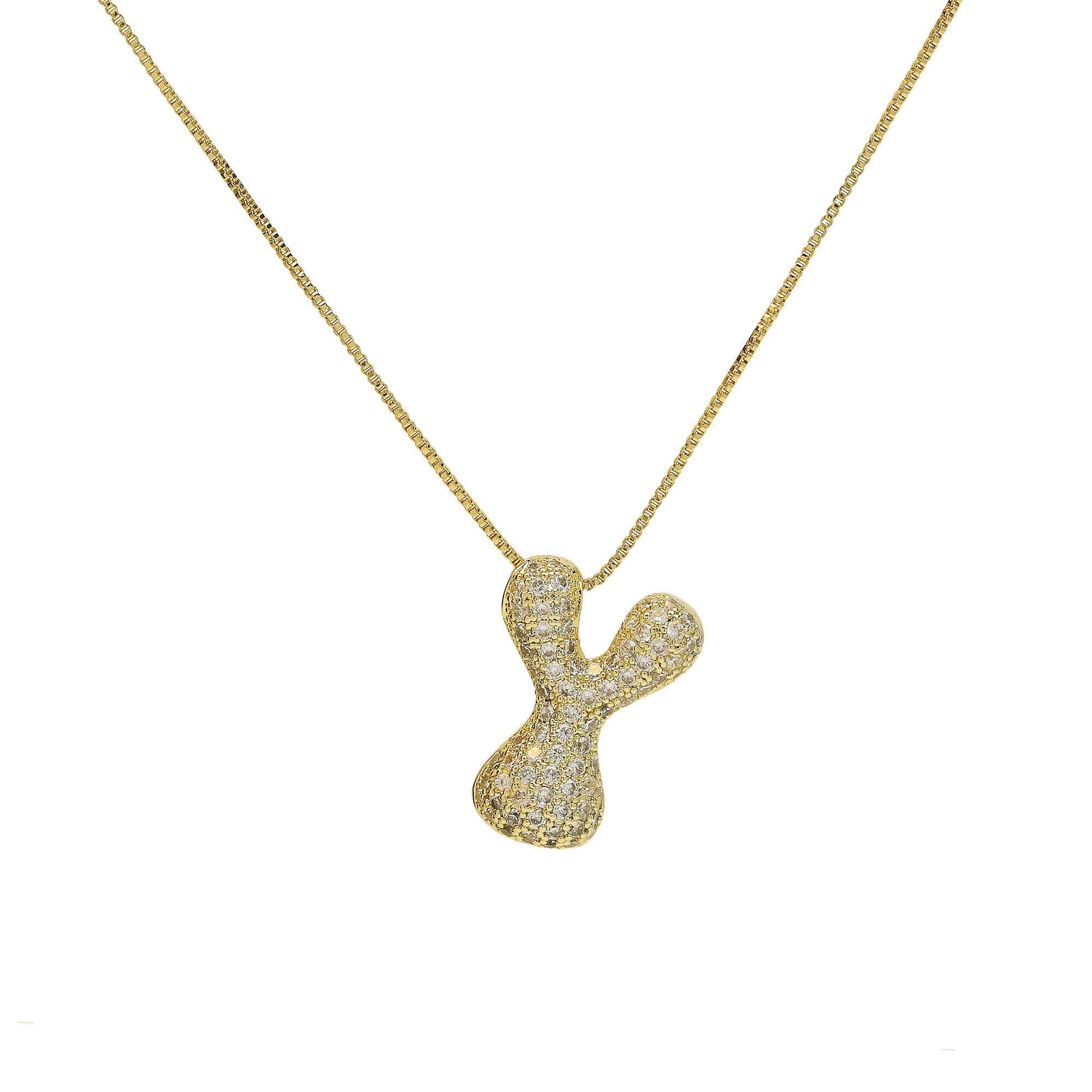 CZ Initial Bubble Letter Alphabet  Pendant Necklaces